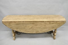French Country Style Oval Drop Leaf Farmhouse Pine Woodgrain Dining Room Table