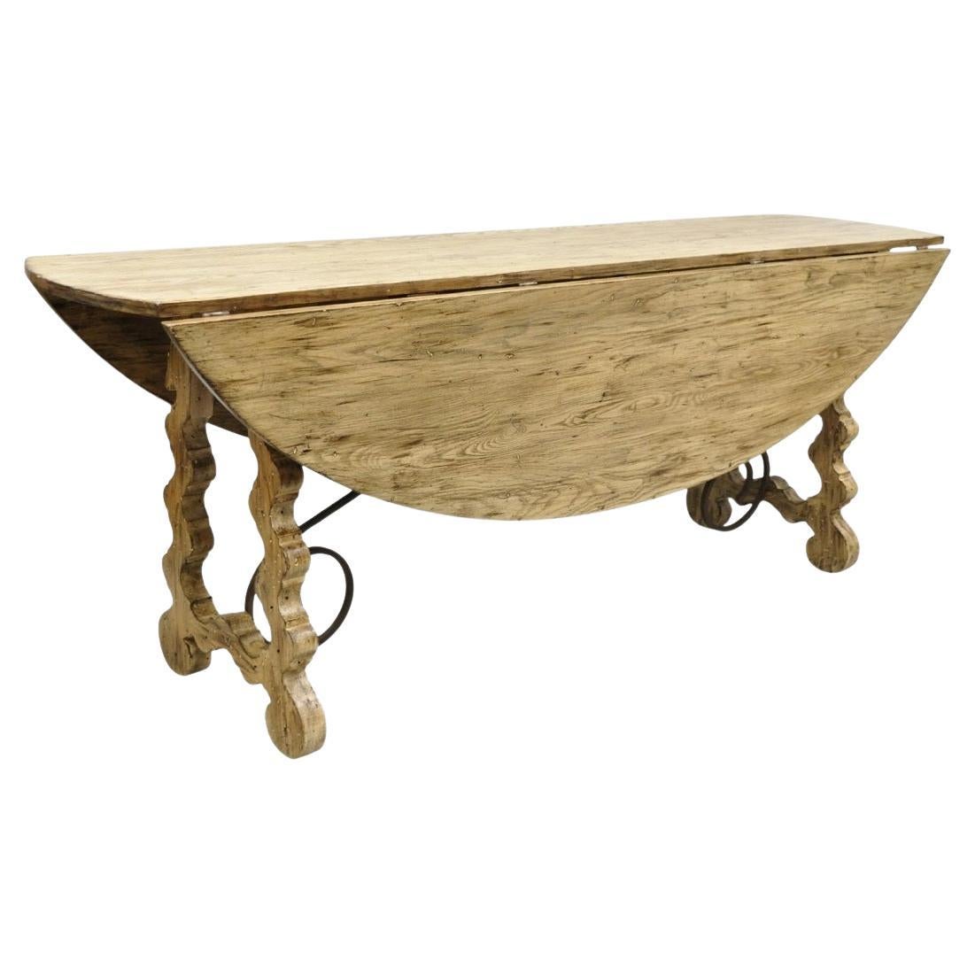 French Country Style Oval Drop Leaf Farmhouse Pine Woodgrain Dining Room Table