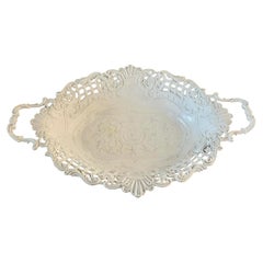 French Country Style Reticulated Cast Iron Cachepot with Handles, White Finish