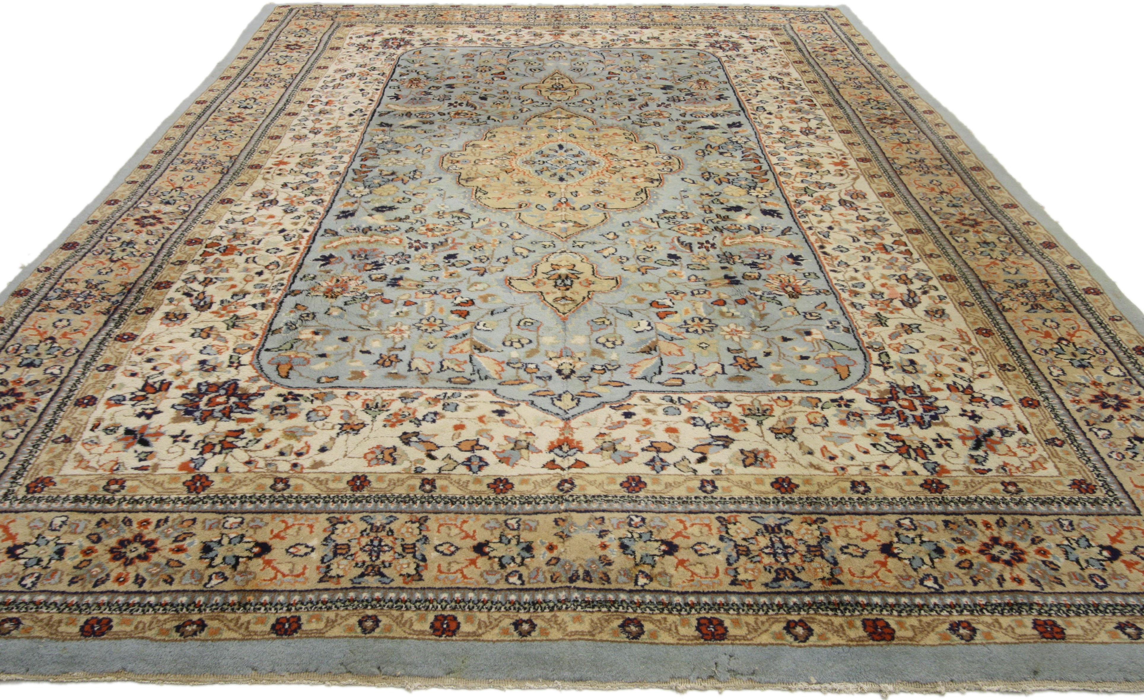 74222 French Country Style Vintage Indo-Persian Design Area Rug 06'00 x 09'00. Enchanting with sweet, dainty floral details, this Persian Design Area Rug is the epitome of elegant French Country style. Timeless with nostalgic vibes, this vintage