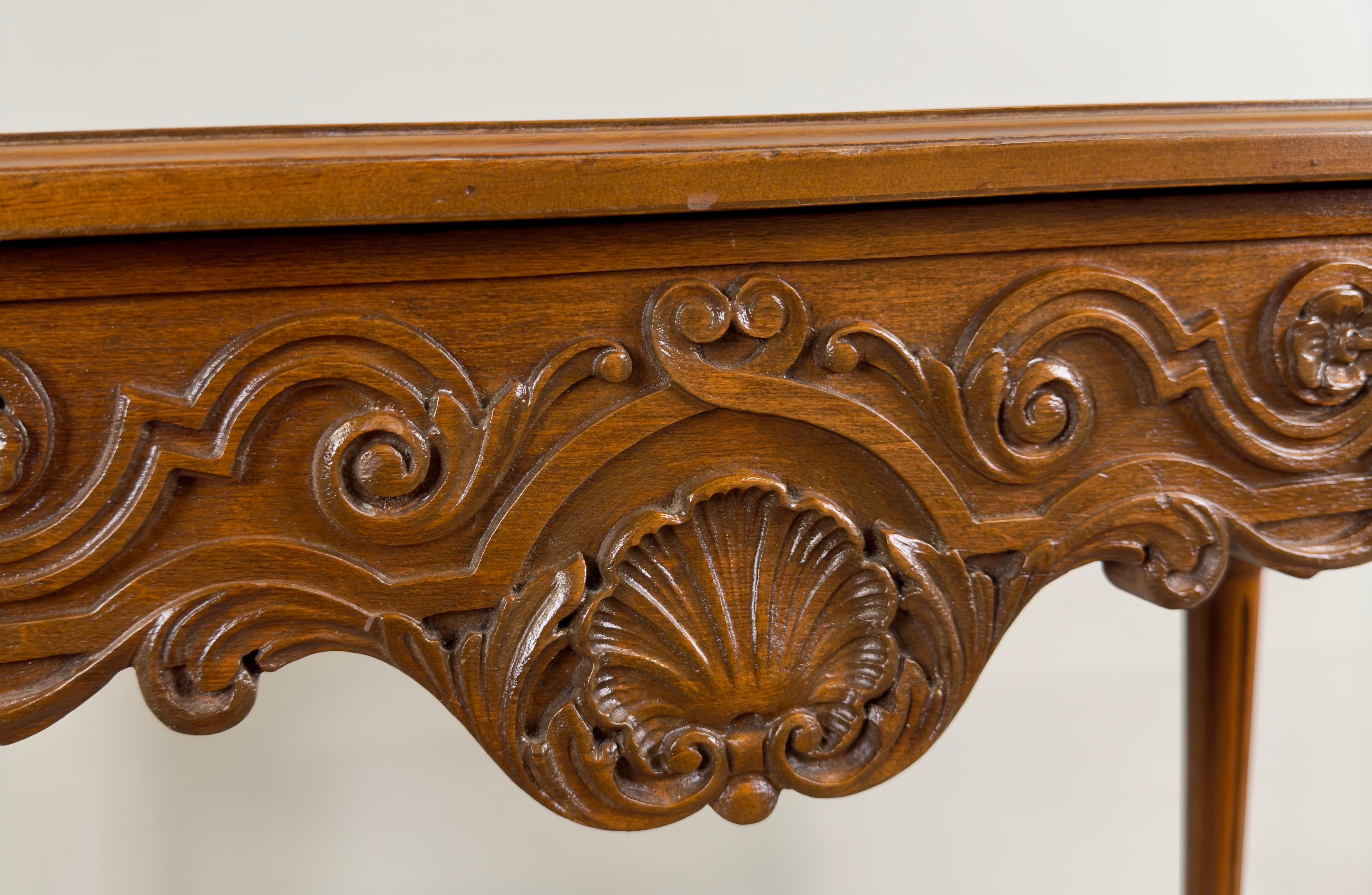French Country Style Walnut Craved Small Console & Mirror with Antiqued Glass 5