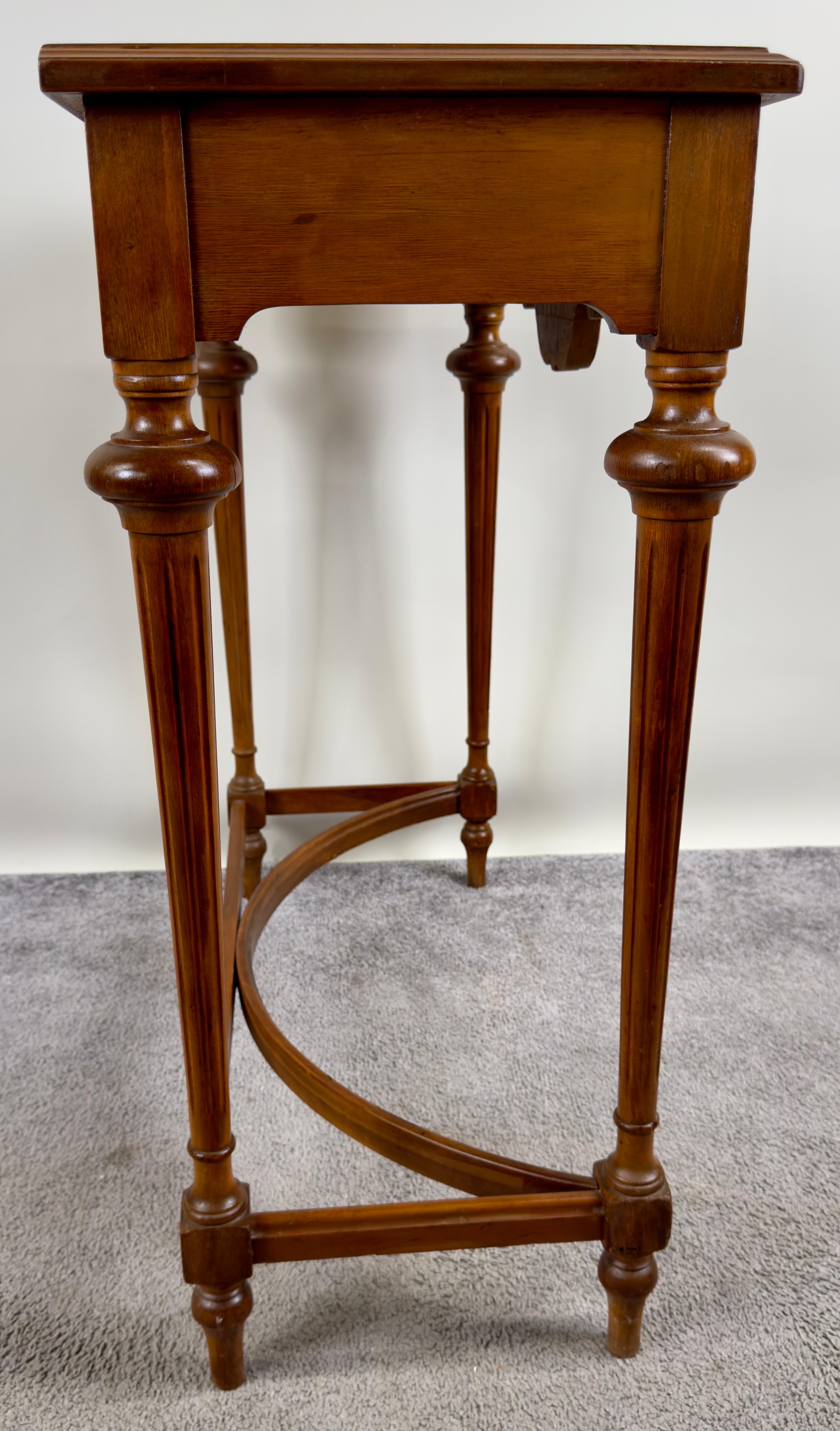 20th Century French Country Style Walnut Craved Small Console & Mirror with Antiqued Glass
