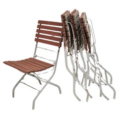French Country Style Wood Slat Iron Frame Folding Garden Chairs - Set of 4