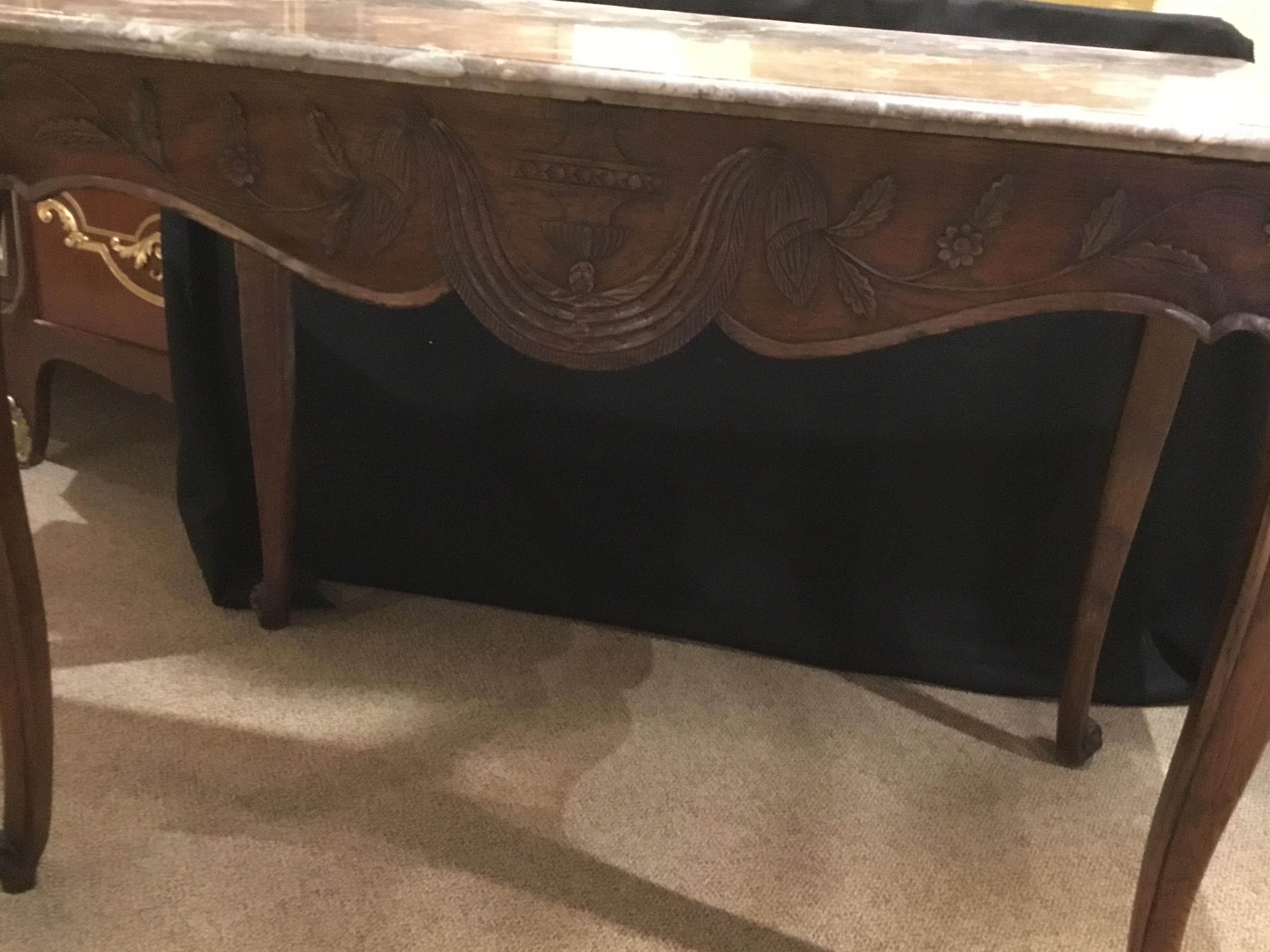 Chêne Table/Console de campagne française du 19ème siècle avec plateau en marbre et chêne de style Louis XV en vente