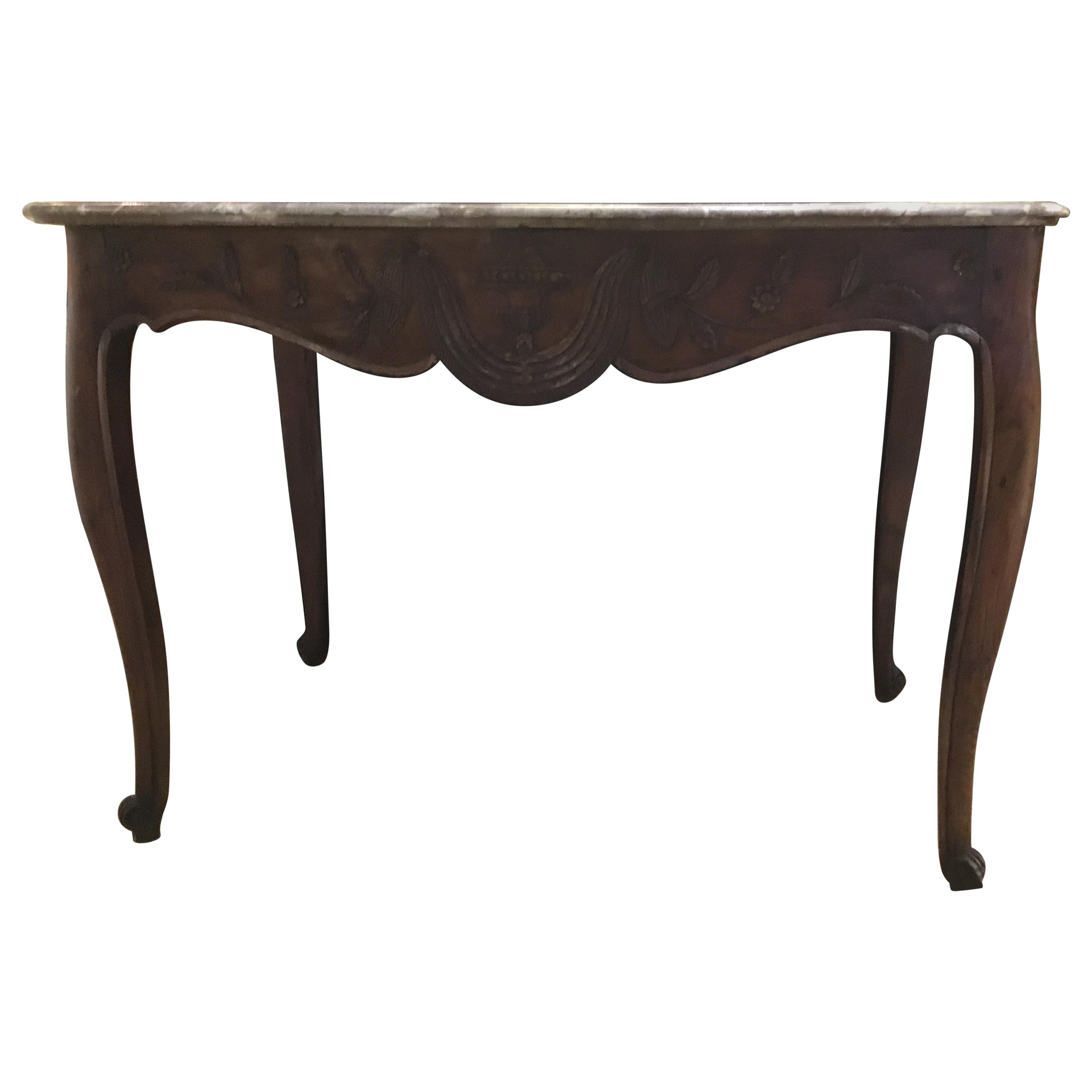 French Country Table/Console 19th Century with Marble Top and Louis XV Style Oak