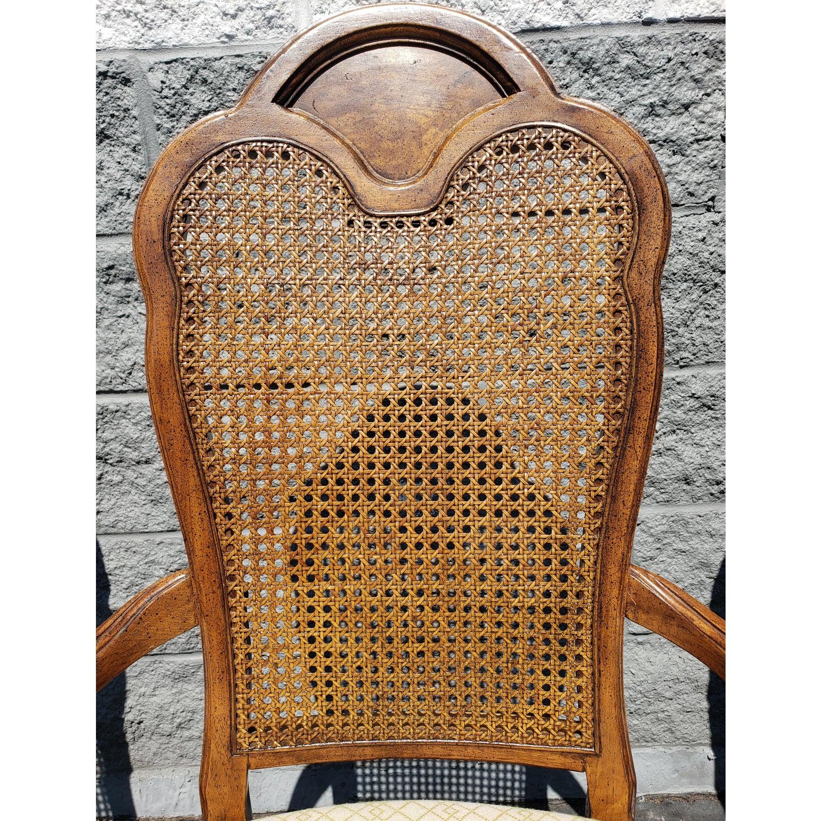 Mid-20th Century French Country Thomasville Walnut Cane Back Dining Room Chairs, Set of 6