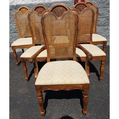 French Country Thomasville Walnut Cane Back Dining Room Chairs, Set of 6