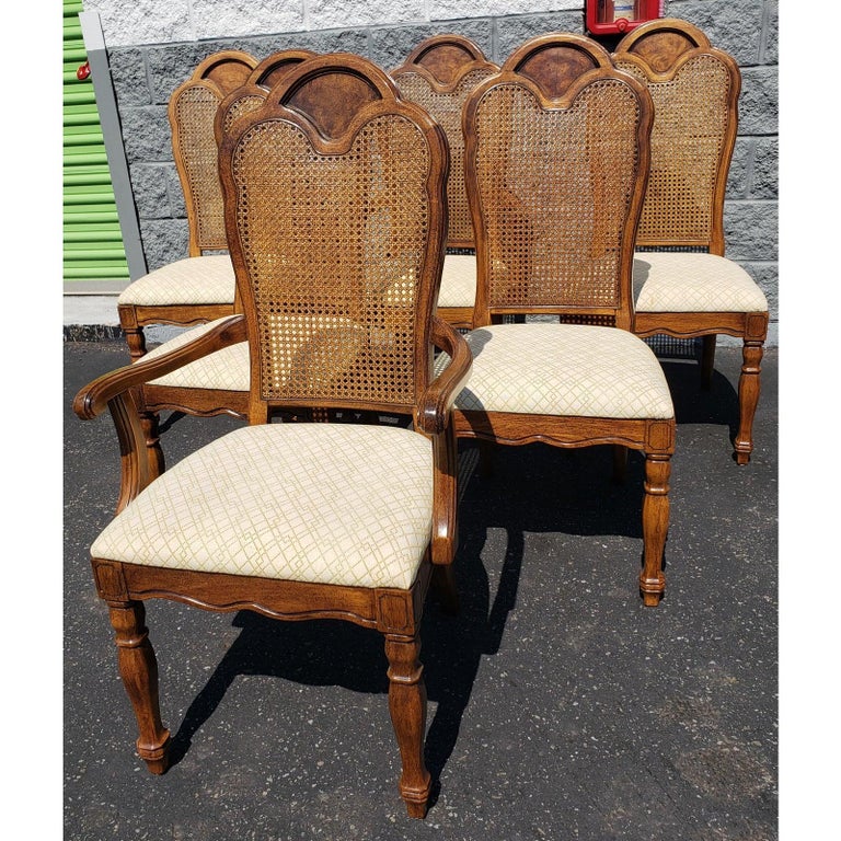 French Country Thomasville Walnut Cane, Thomasville Dining Room Set With Cane Back Chairs