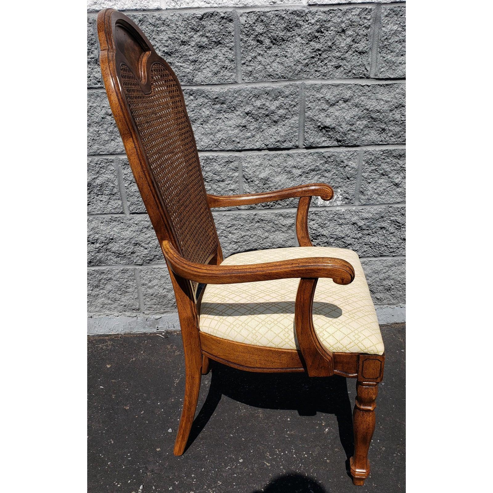 Appliqué French Country Thomasville Walnut Cane Back Dining Room Chairs, Set of 6