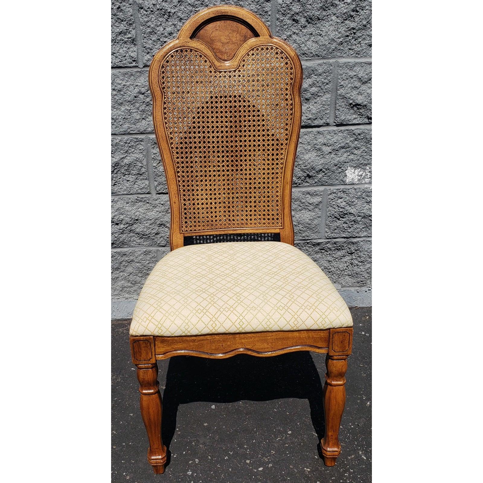 French Country Thomasville Walnut Cane Back Dining Room Chairs, Set of 6 In Good Condition In Germantown, MD