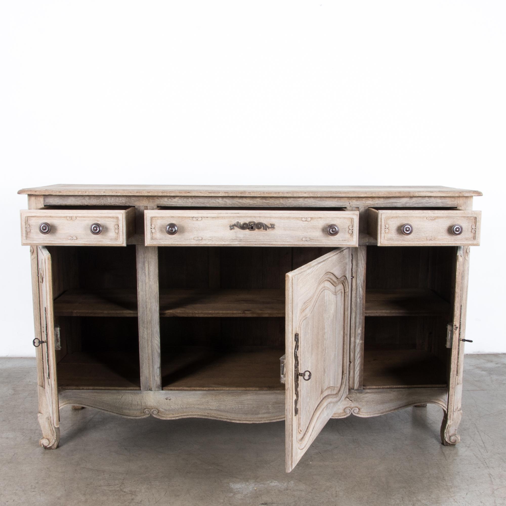 Bleached French Country Three-Door Oak Buffet