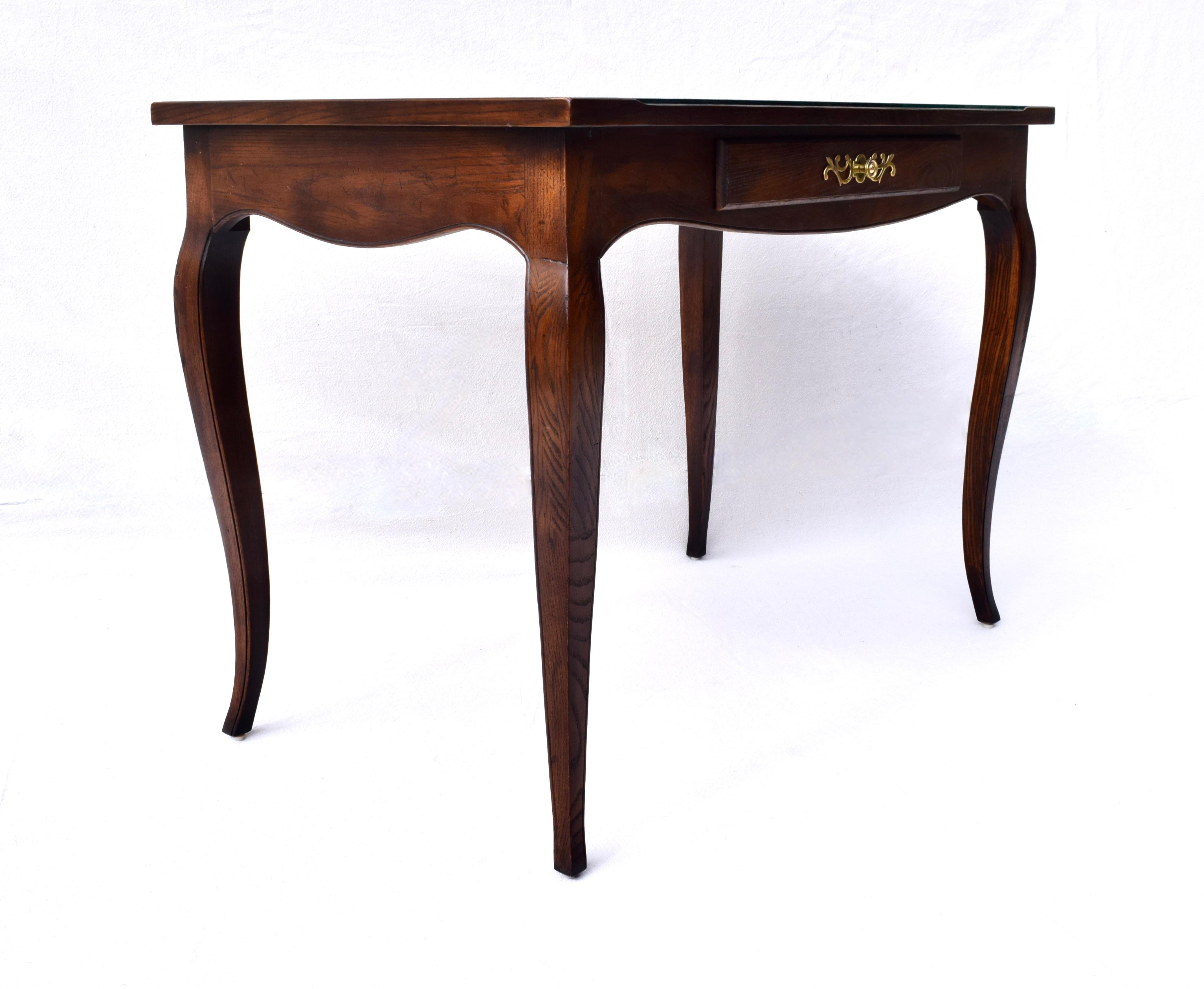 Brass French Country Tiger Oak Writing Desk by Henredon For Sale