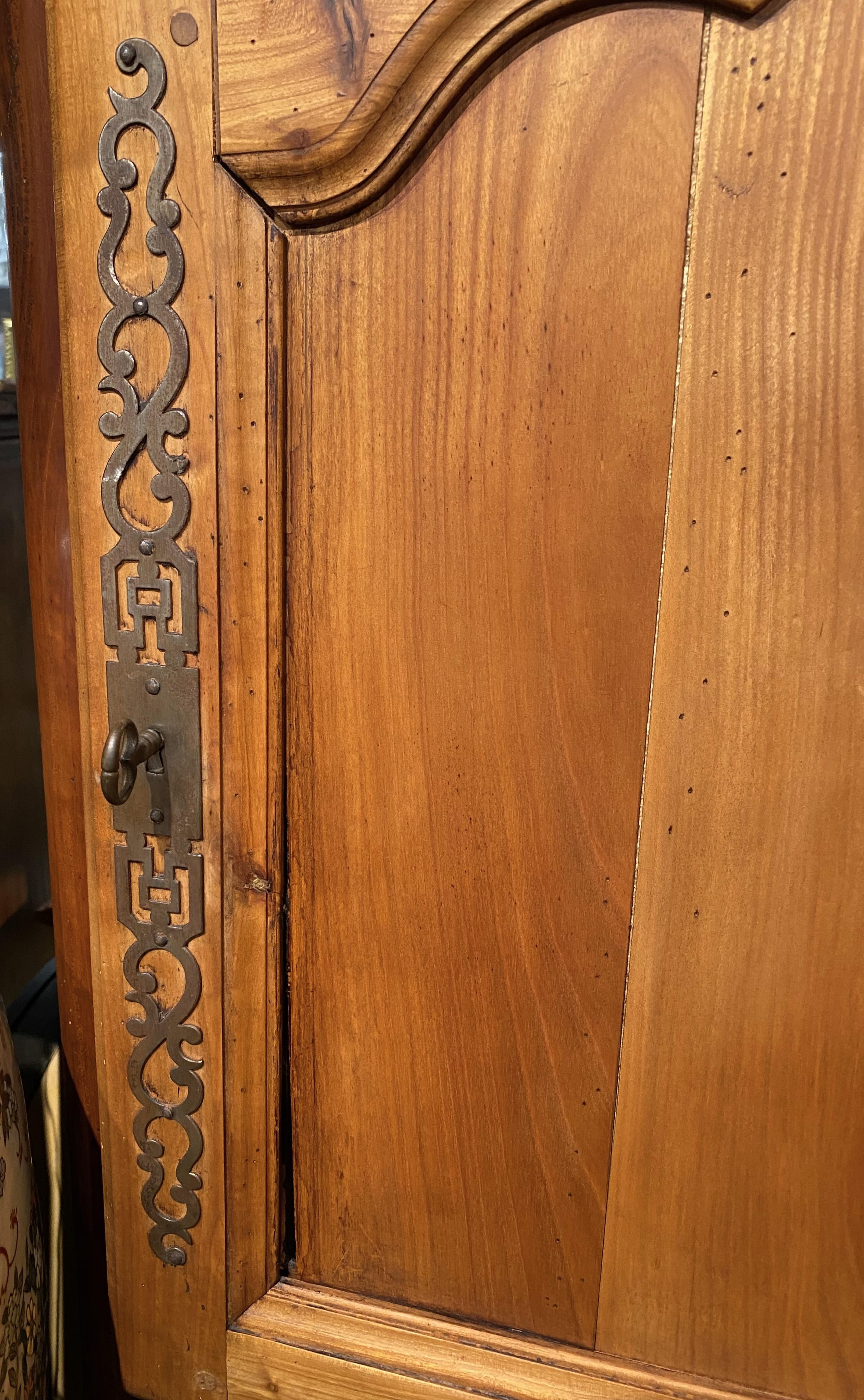 French Country Two Door Fruitwood Cupboard with Carved Floral Detail For Sale 9