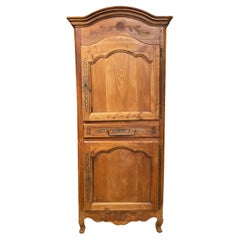 French Country Two Door Fruitwood Cupboard with Carved Floral Detail