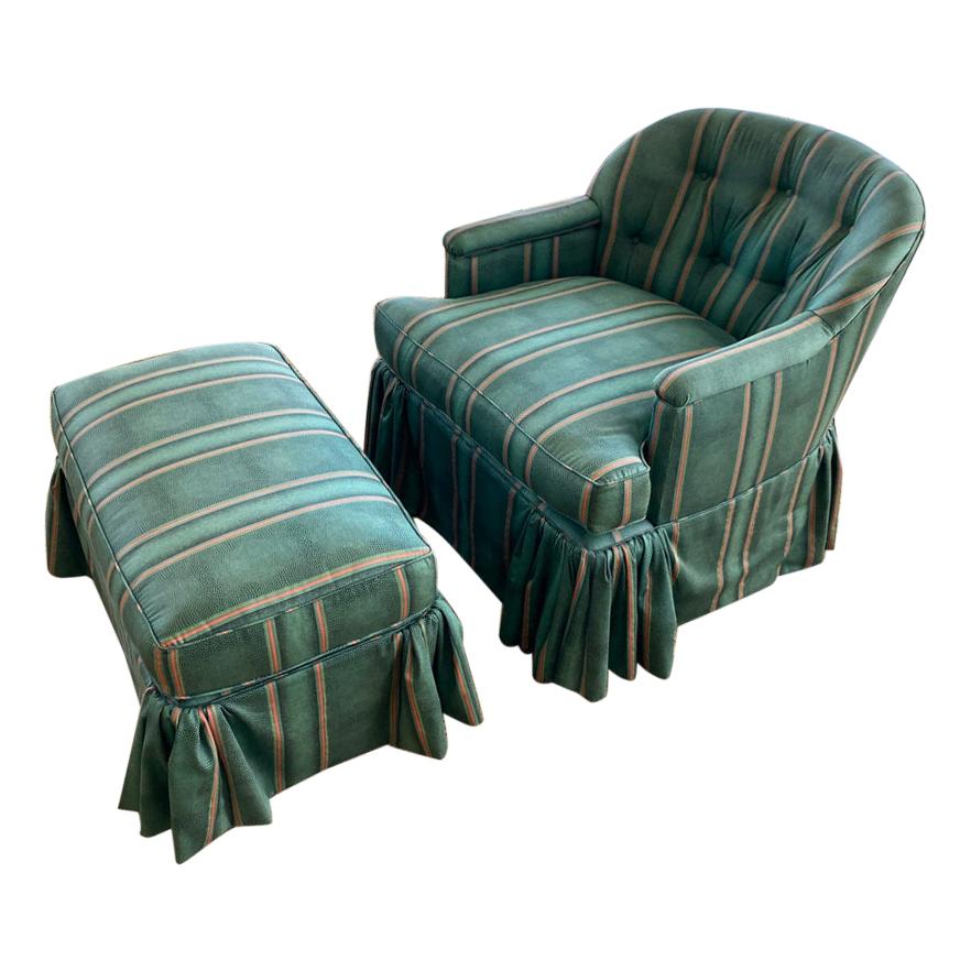 French Country Upholstered Armchair and Ottoman