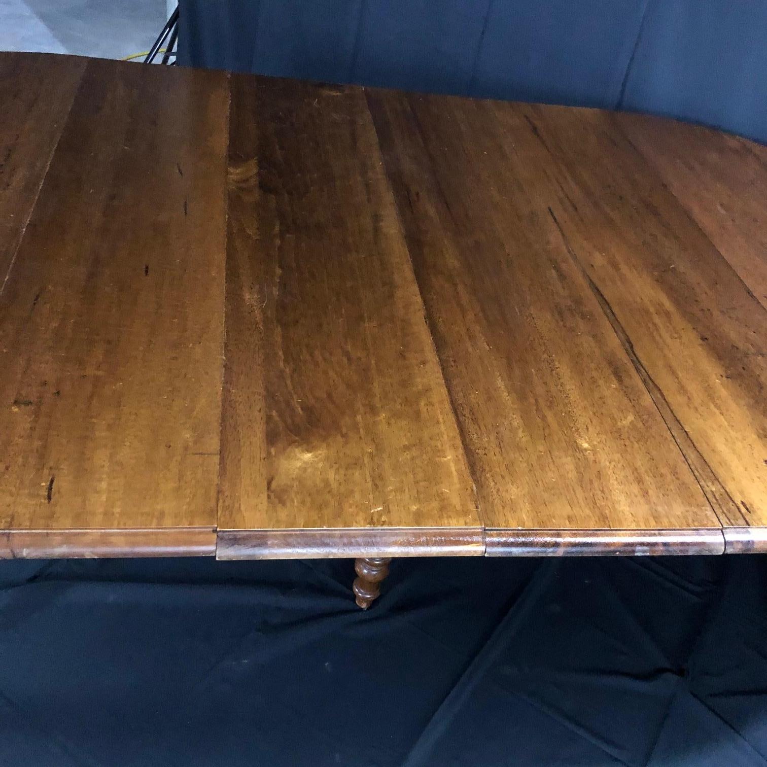 French Provincial French Country Versatile 19th Century Walnut Dropleaf Dining Table with 4 Leaves