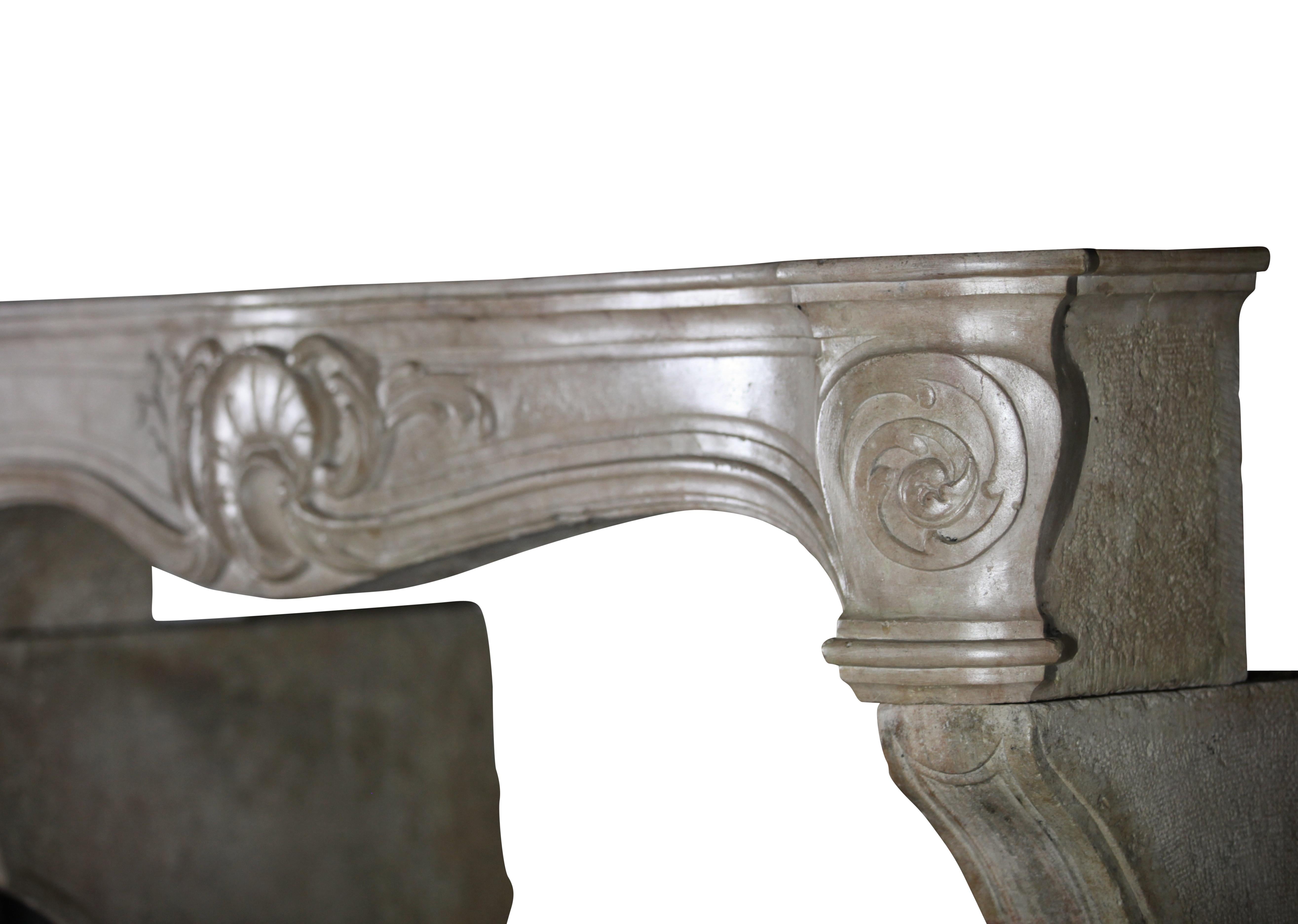 Hand-Carved French Country Vintage Limestone Antique Fireplace Surround For Sale