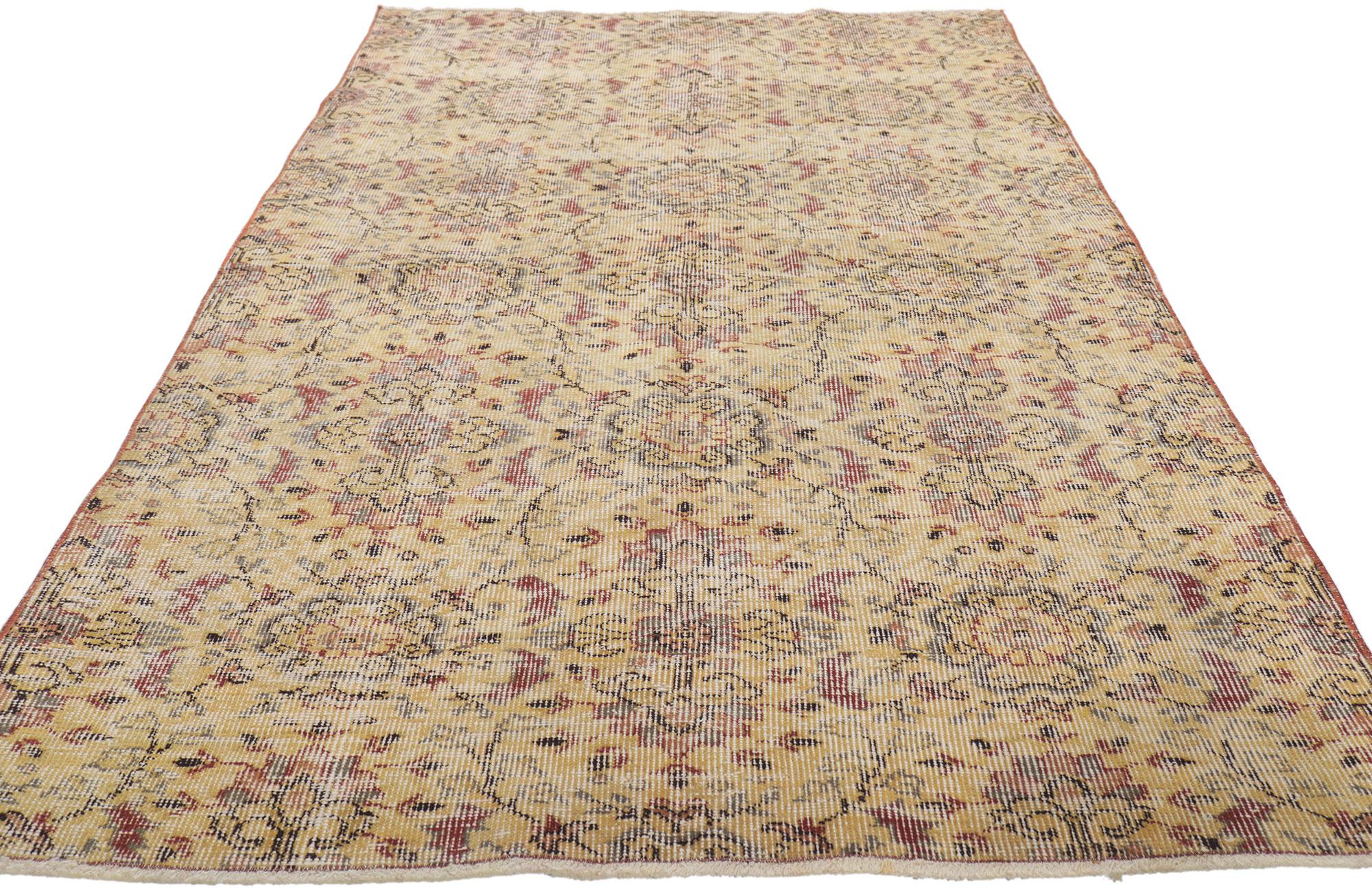 Hand-Knotted French Country Vintage Turkish Sivas Rug with Rustic Elegance For Sale