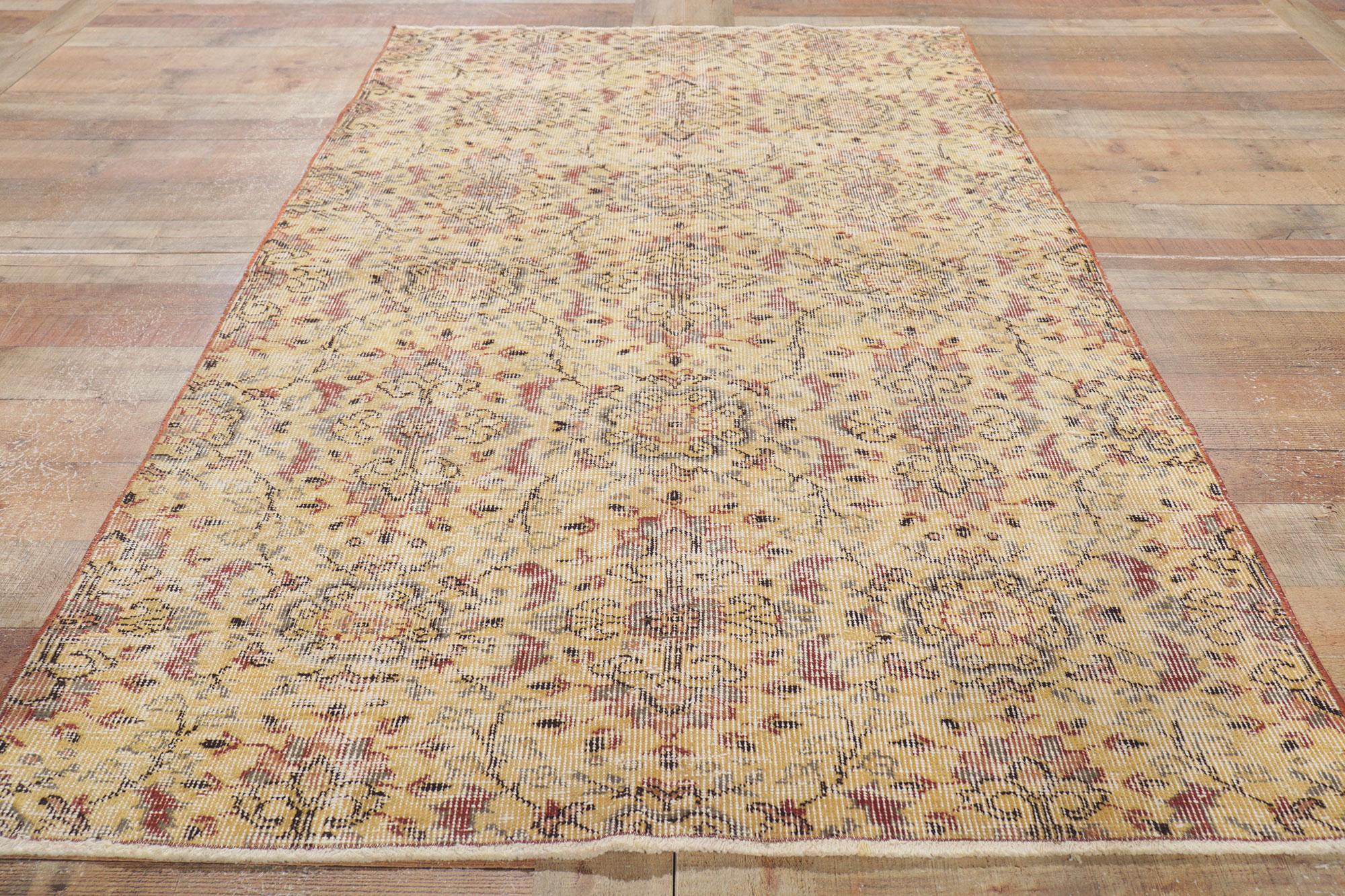French Country Vintage Turkish Sivas Rug with Rustic Elegance For Sale 2
