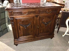 French Country Walnut Buffet, 19th Century with Marble Top