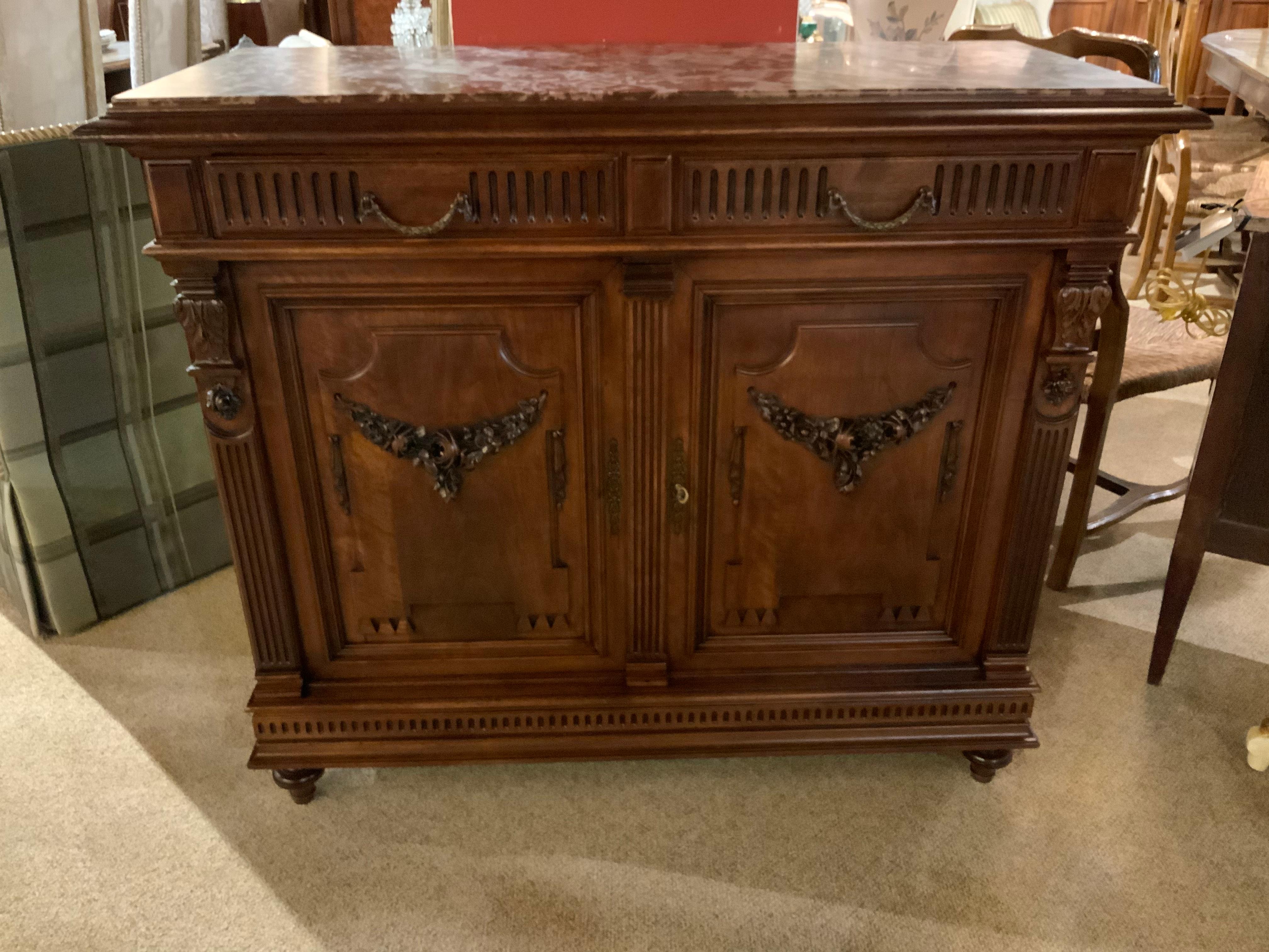 Louis XV French Country Walnut Buffet, 19th Century with Marble Top For Sale