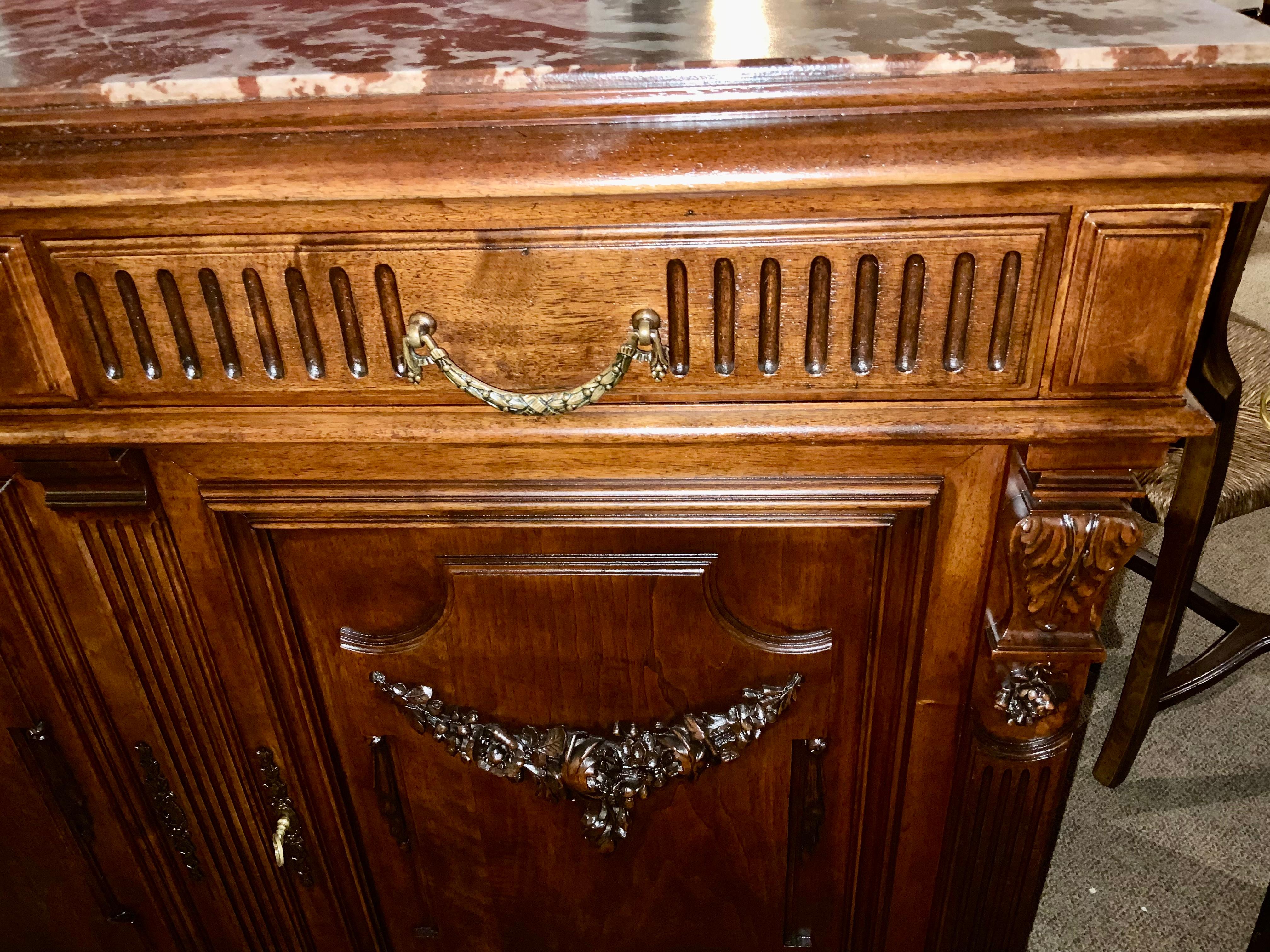 French Country Walnut Buffet, 19th Century with Marble Top For Sale 1
