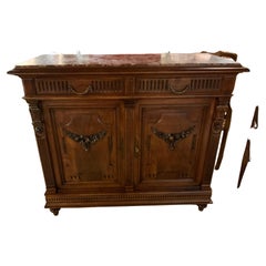 French Country Walnut Buffet, 19th Century with Marble Top