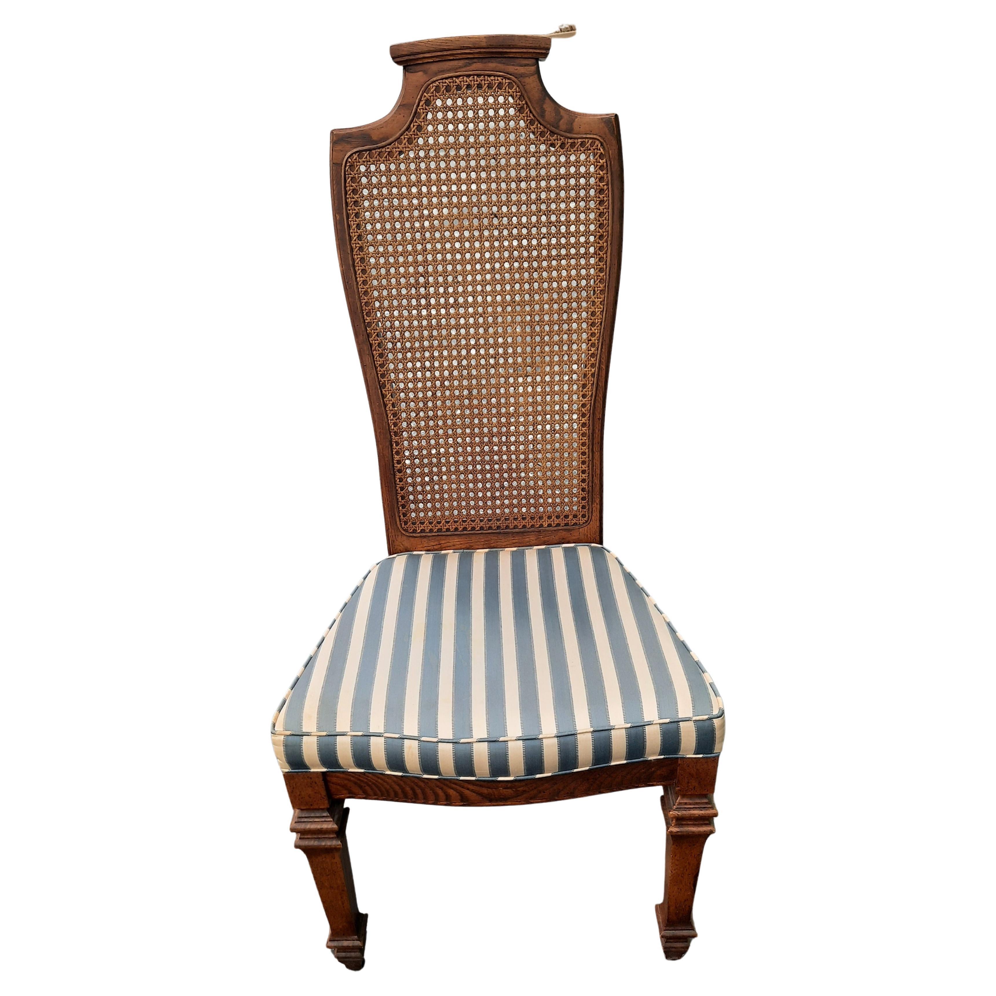 French Country Walnut Cane Back Upholstered Seats In Good Condition In Germantown, MD