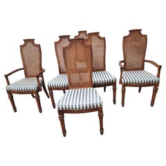 French Country Walnut Cane Back Upholstered Seats