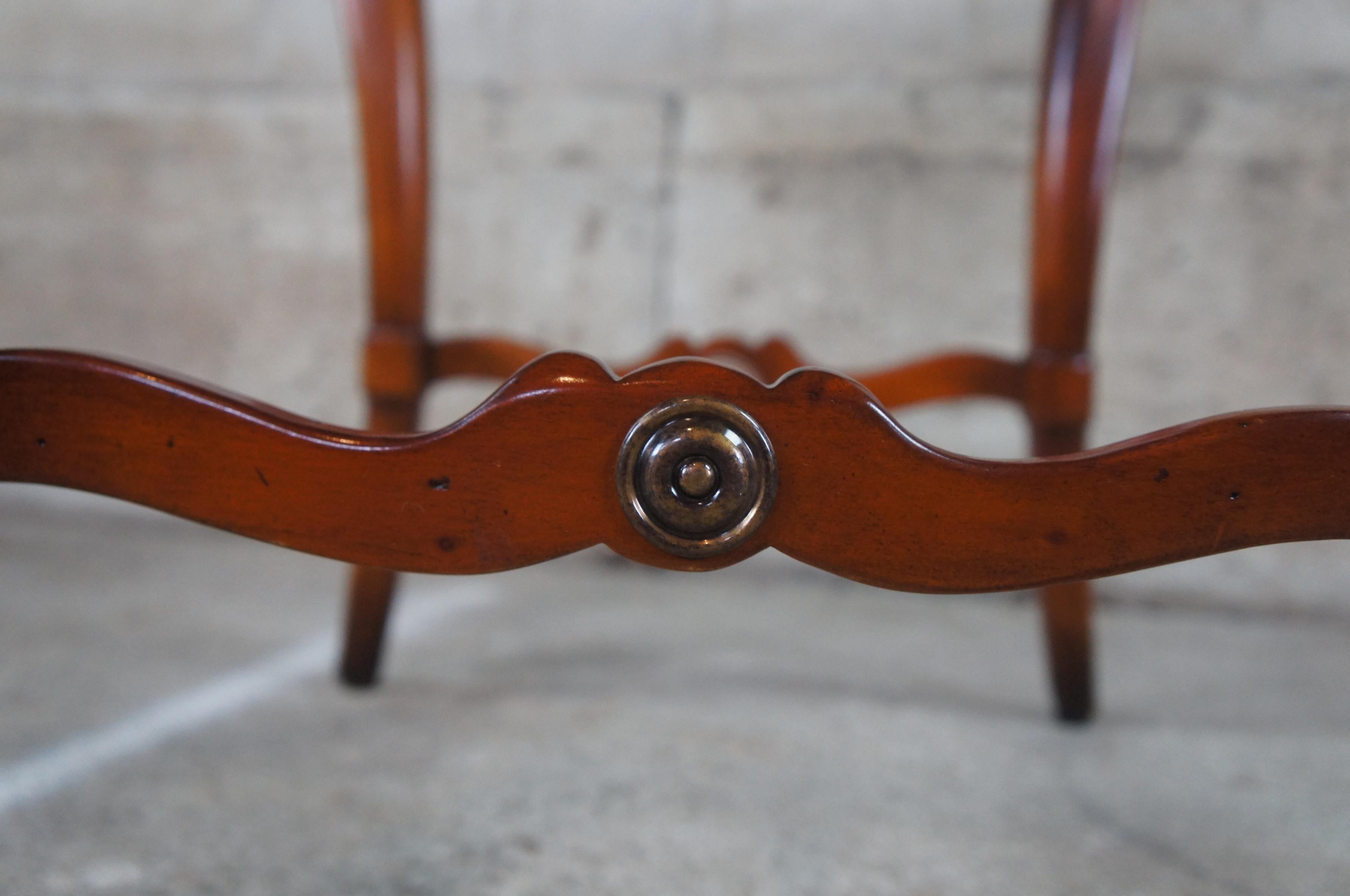French Country Walnut Scalloped Side End Accent Table Brass Edge Provincial 5