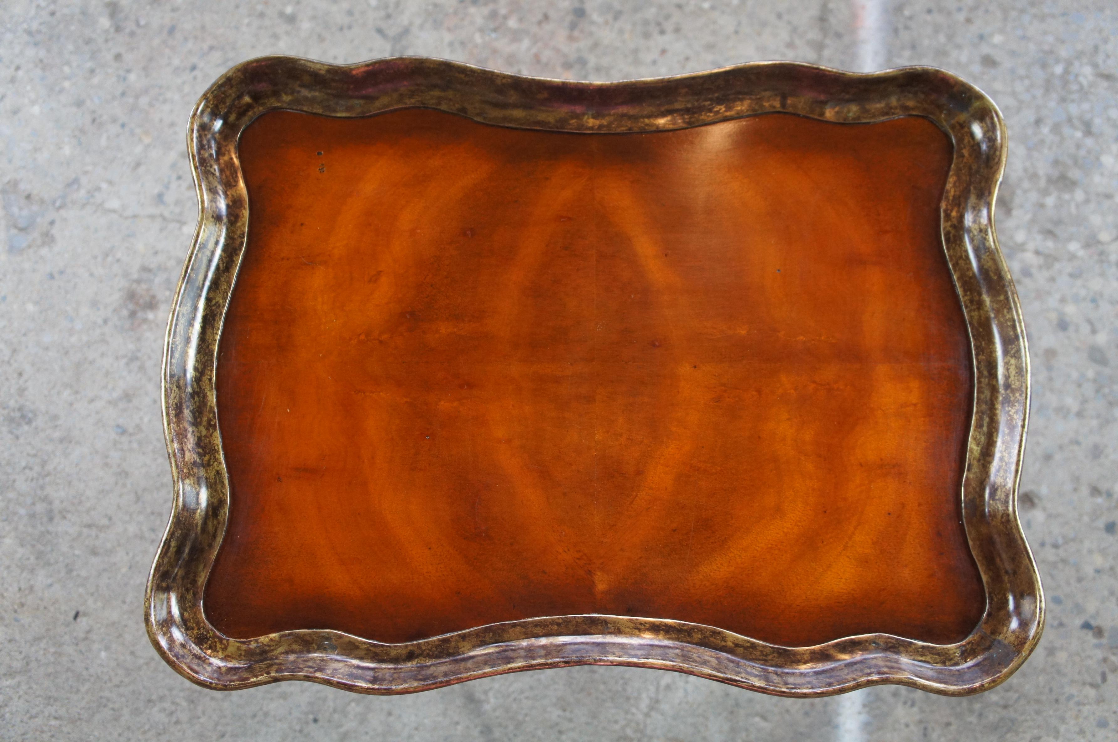 French Country Walnut Scalloped Side End Accent Table Brass Edge Provincial 7
