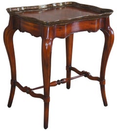 French Country Walnut Scalloped Side End Accent Table Brass Edge Provincial