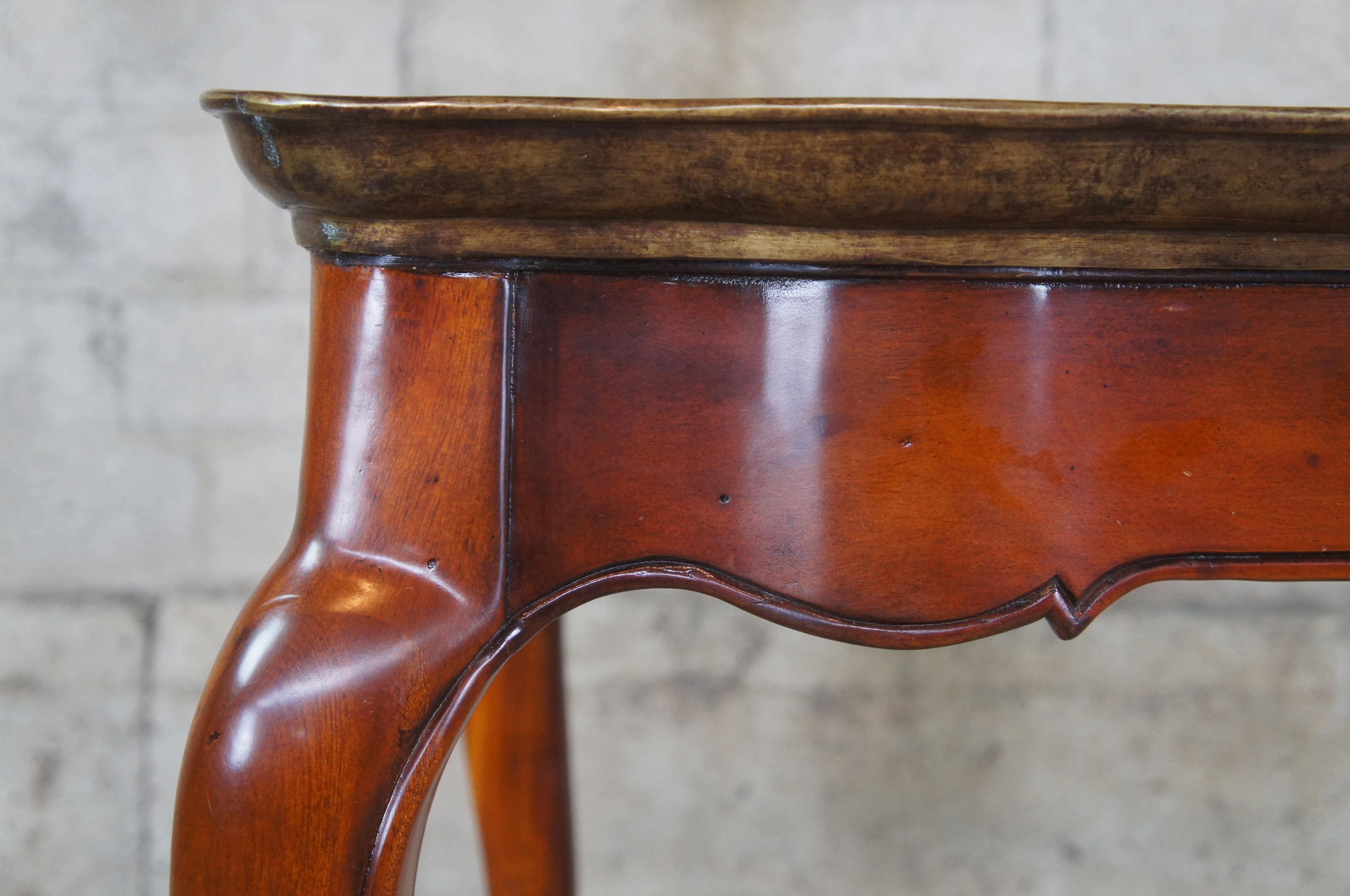 20th Century French Country Walnut Scalloped Side End Accent Table Brass Edge Provincial