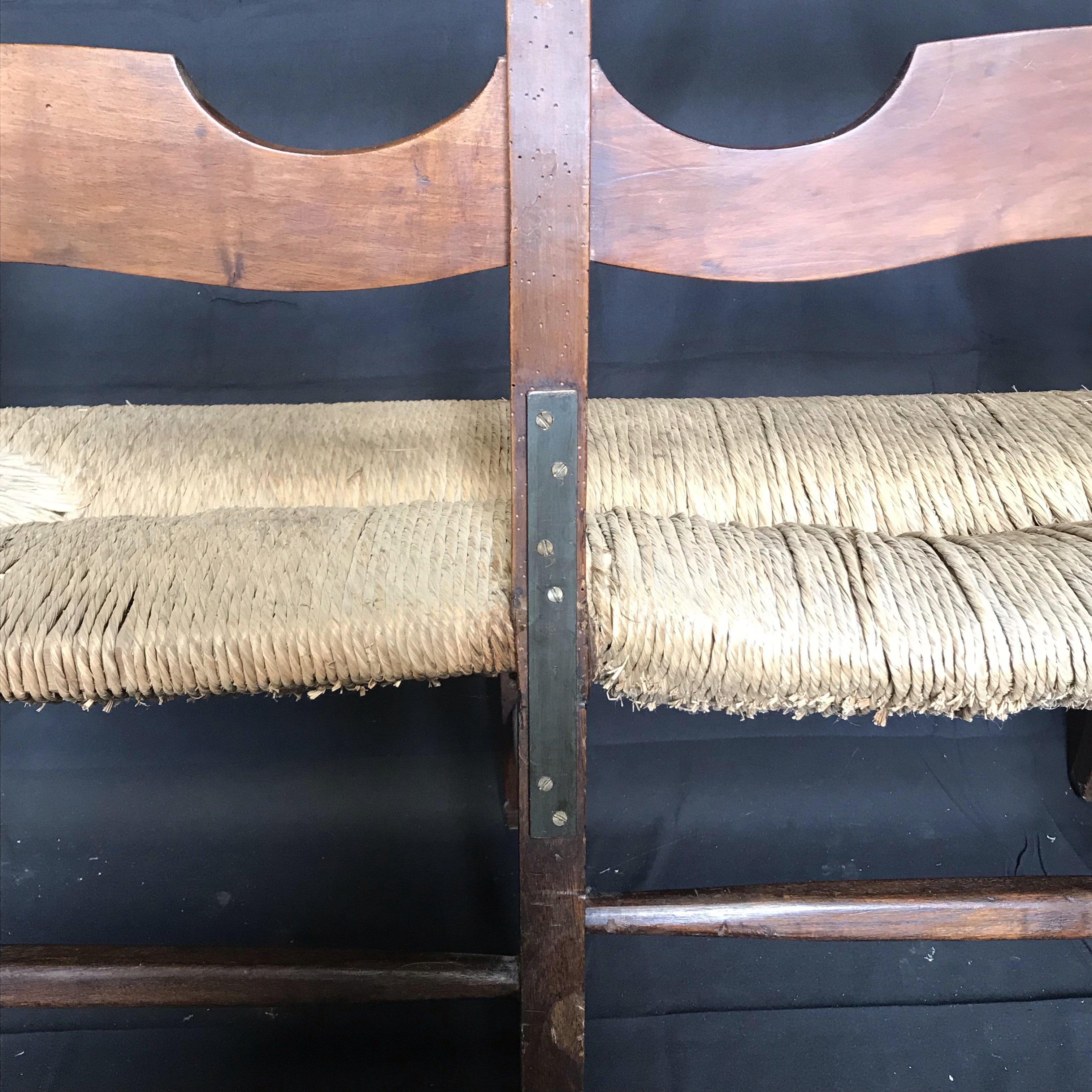 french country bench with rush seat