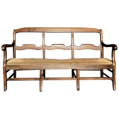 French Country Walnut Settee or Sofa with Rush Seat