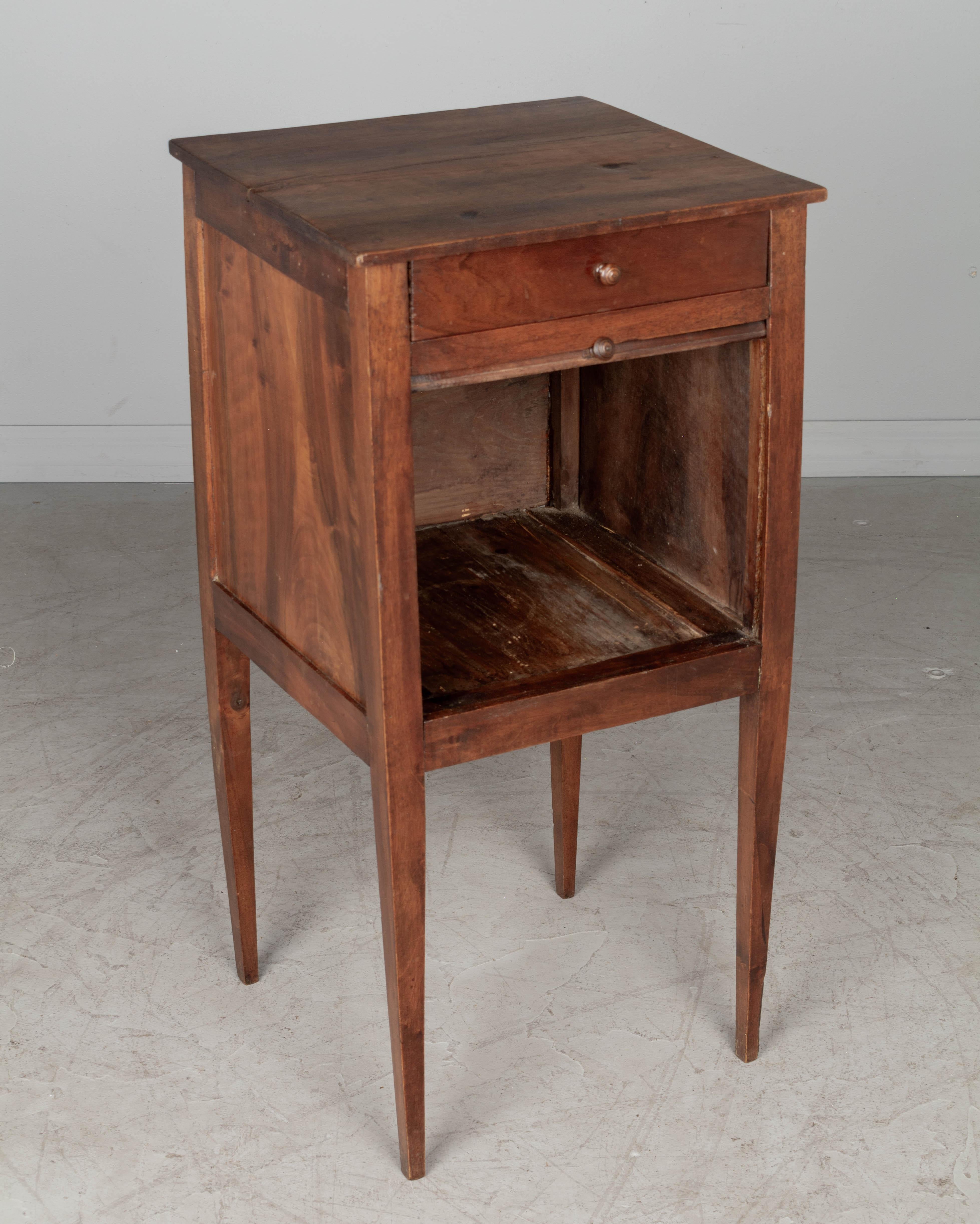Hand-Crafted French Country Walnut Side Table with Tambour Door For Sale