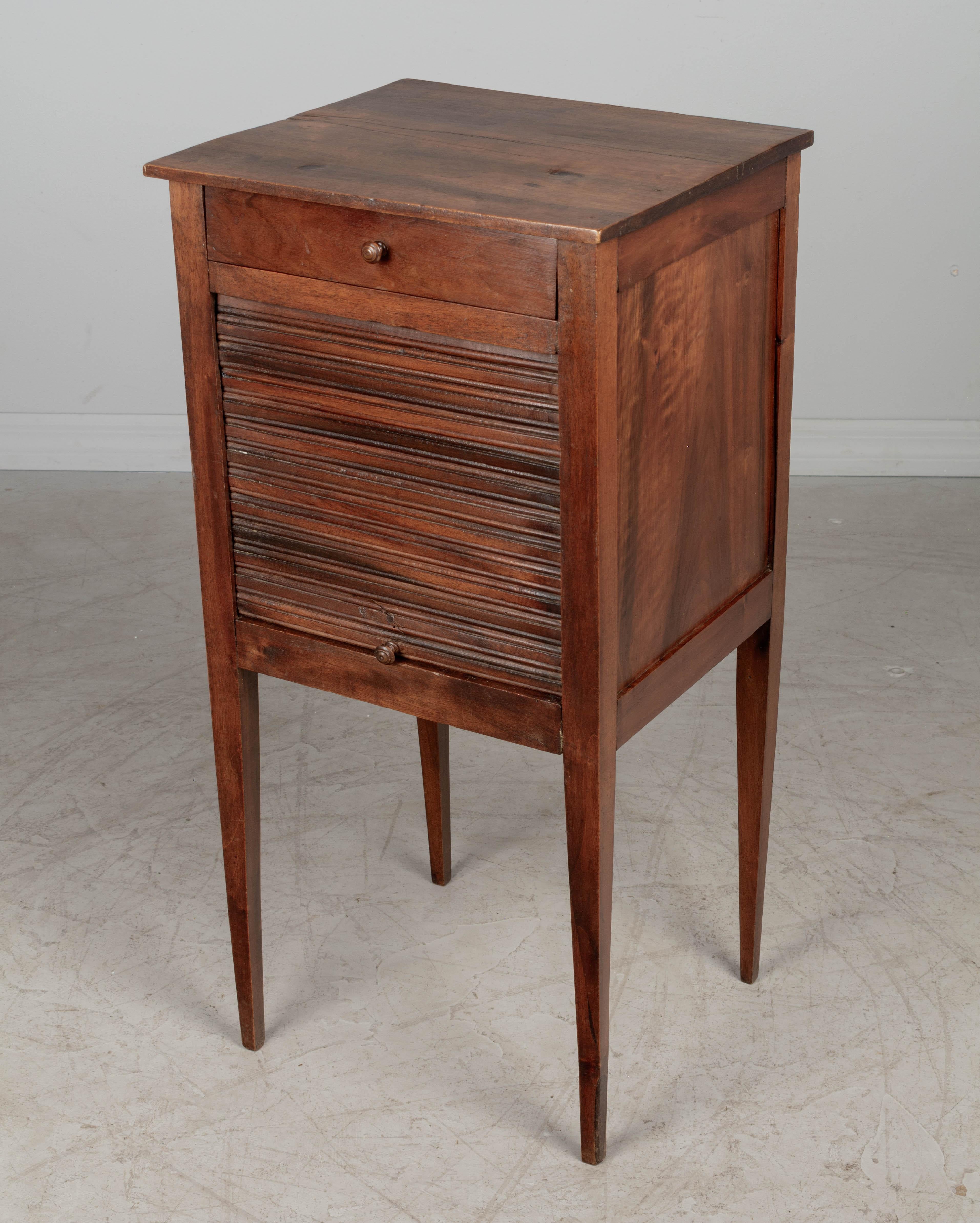 French Country Walnut Side Table with Tambour Door In Good Condition For Sale In Winter Park, FL
