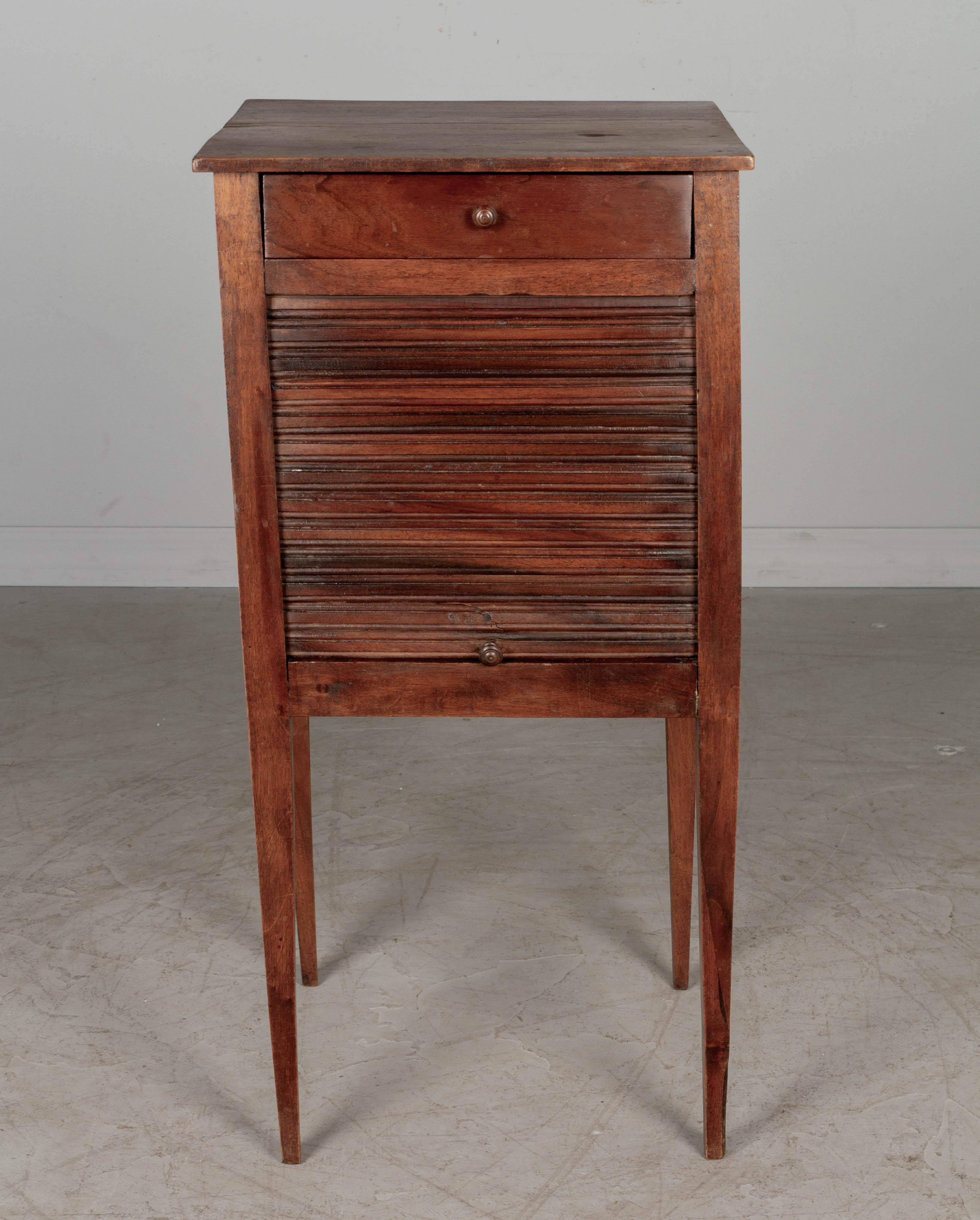 20th Century French Country Walnut Side Table with Tamboor Door For Sale
