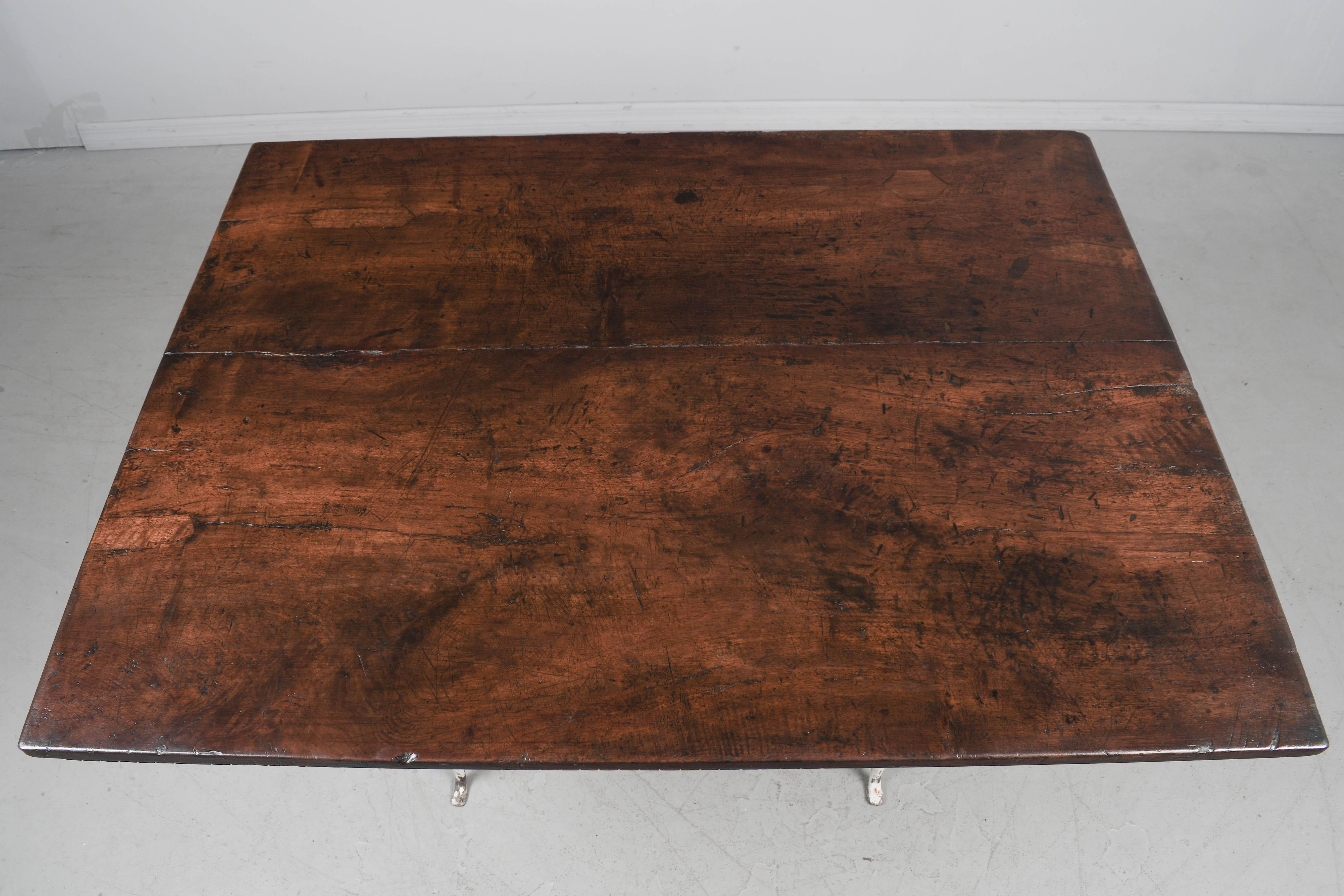 French Country Walnut Table with Iron Base For Sale 5