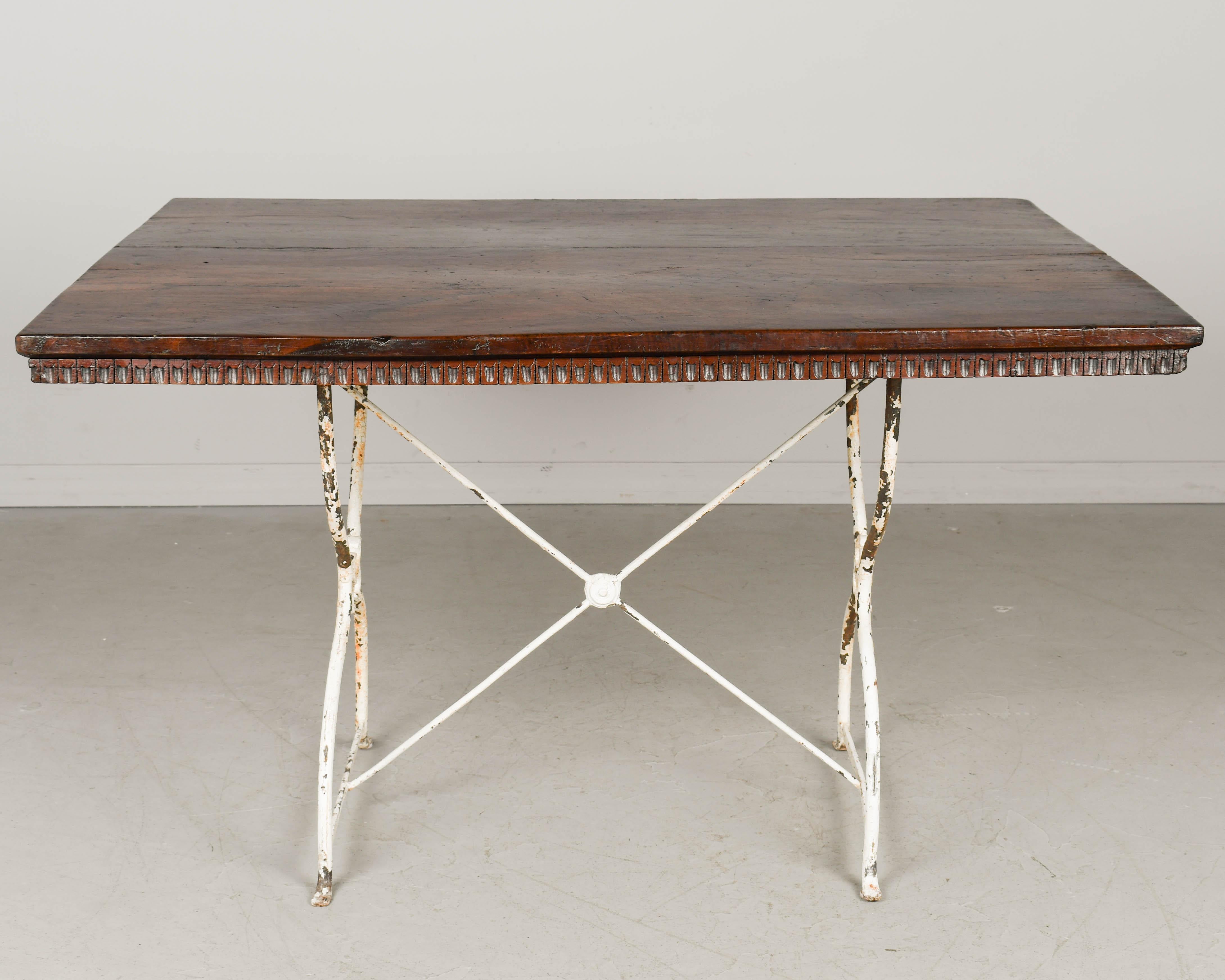 French Country Walnut Table with Iron Base In Good Condition For Sale In Winter Park, FL