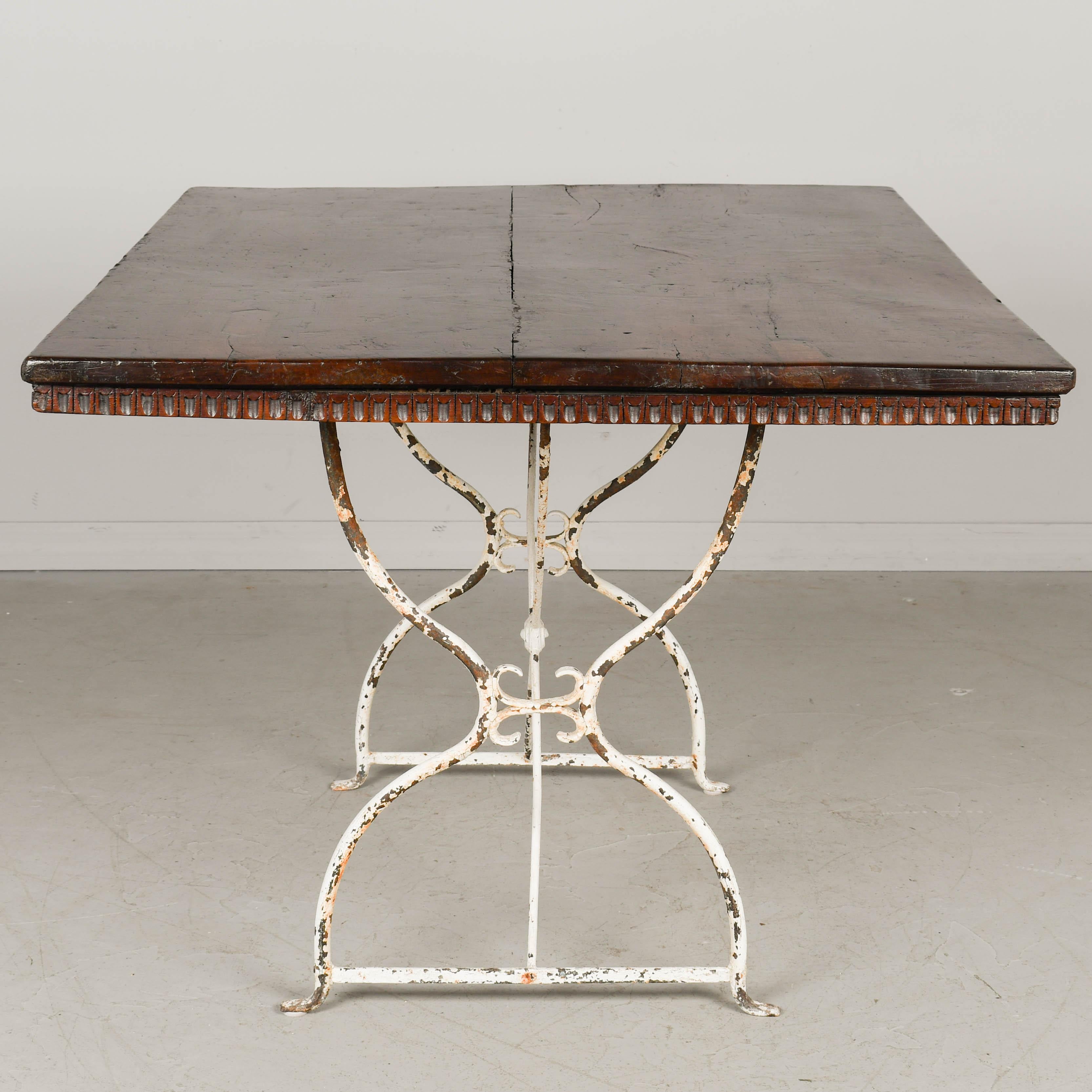 French Country Walnut Table with Iron Base For Sale 1