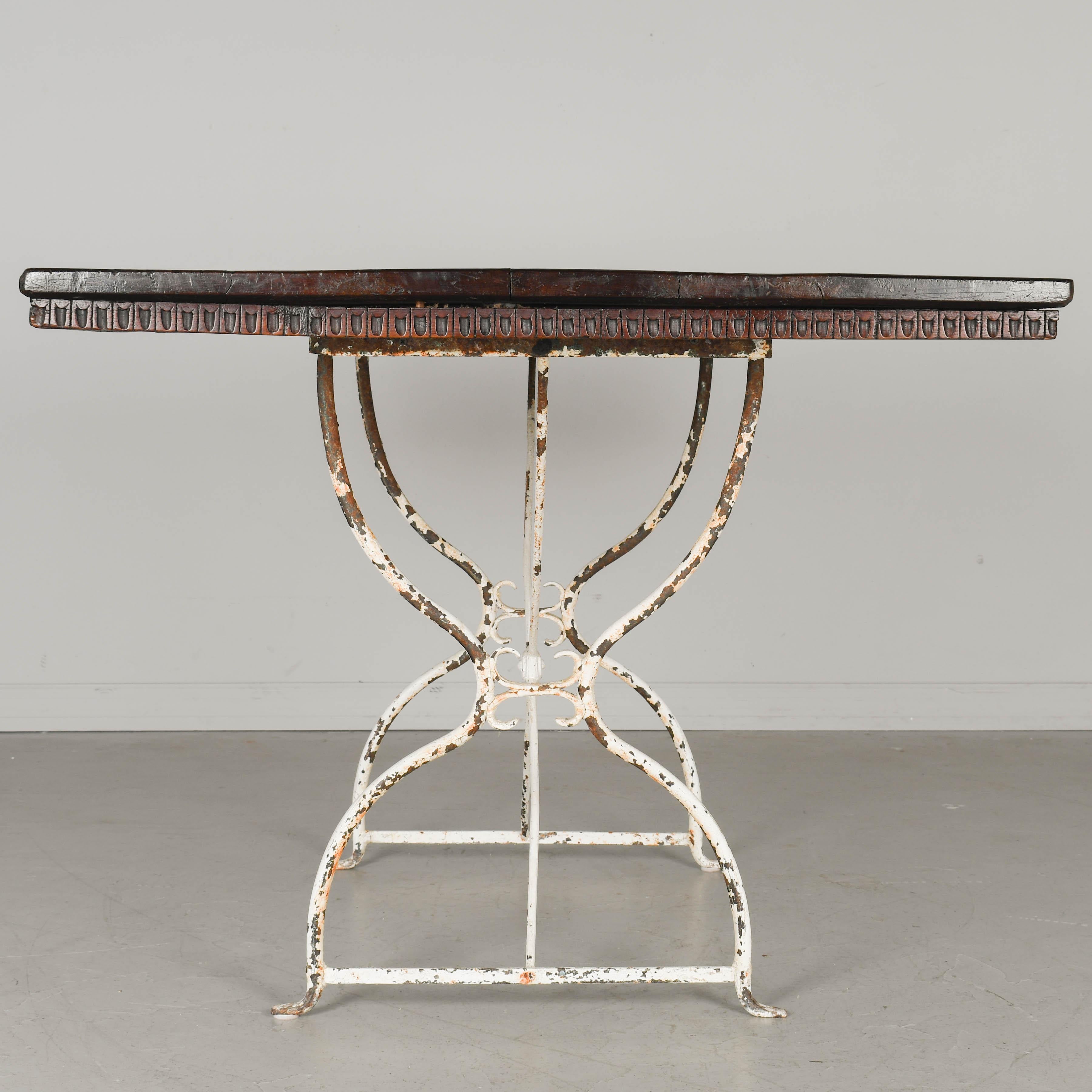 French Country Walnut Table with Iron Base For Sale 2