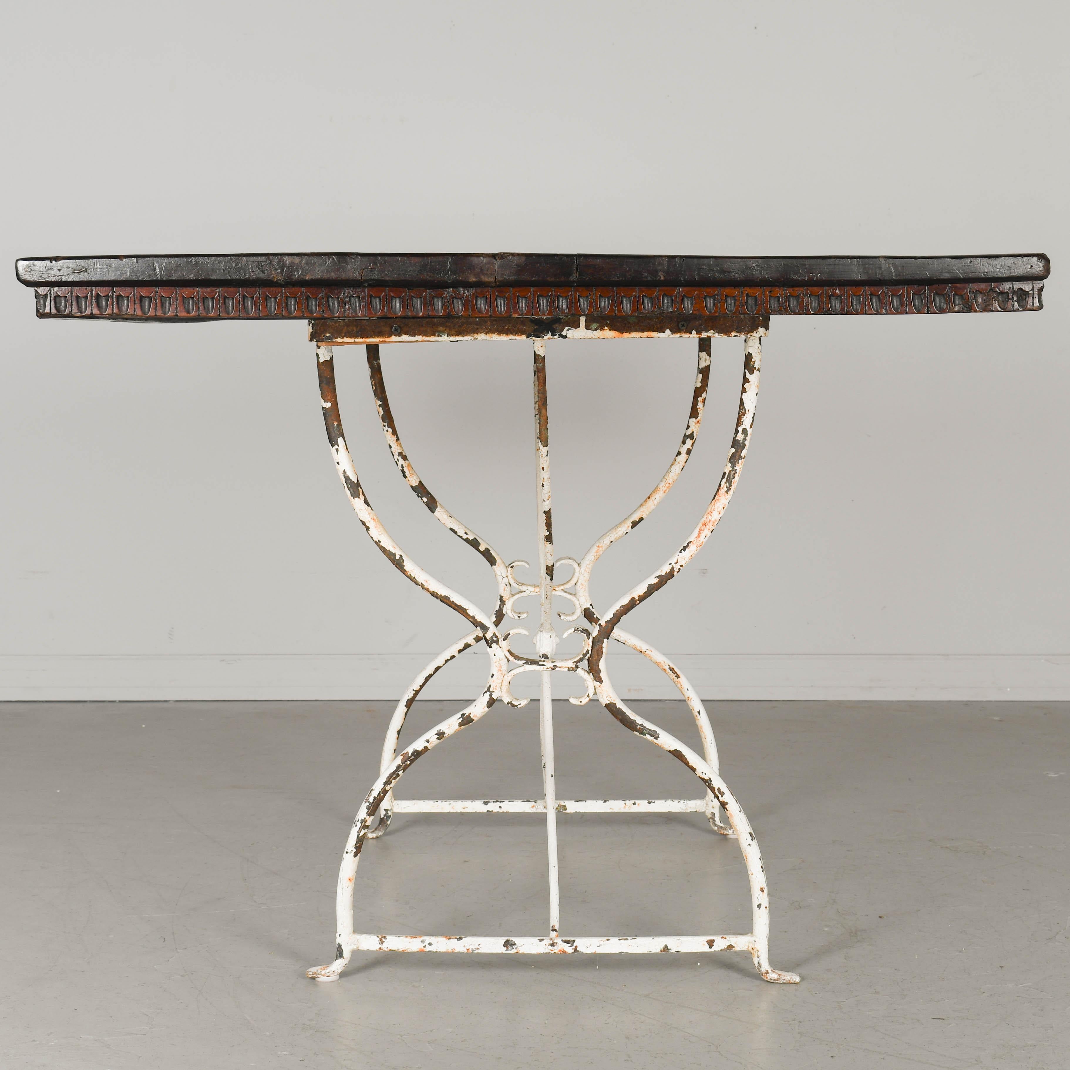 French Country Walnut Table with Iron Base For Sale 3