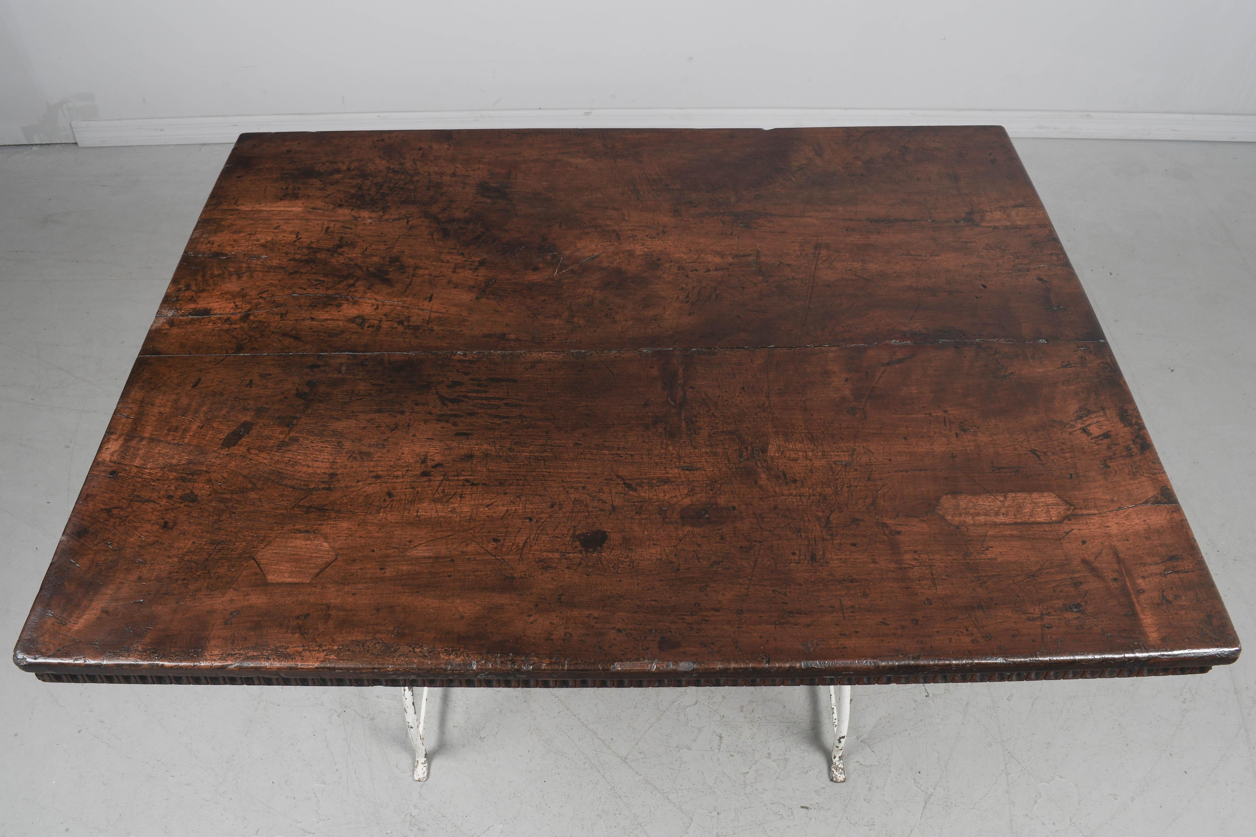 French Country Walnut Table with Iron Base For Sale 4