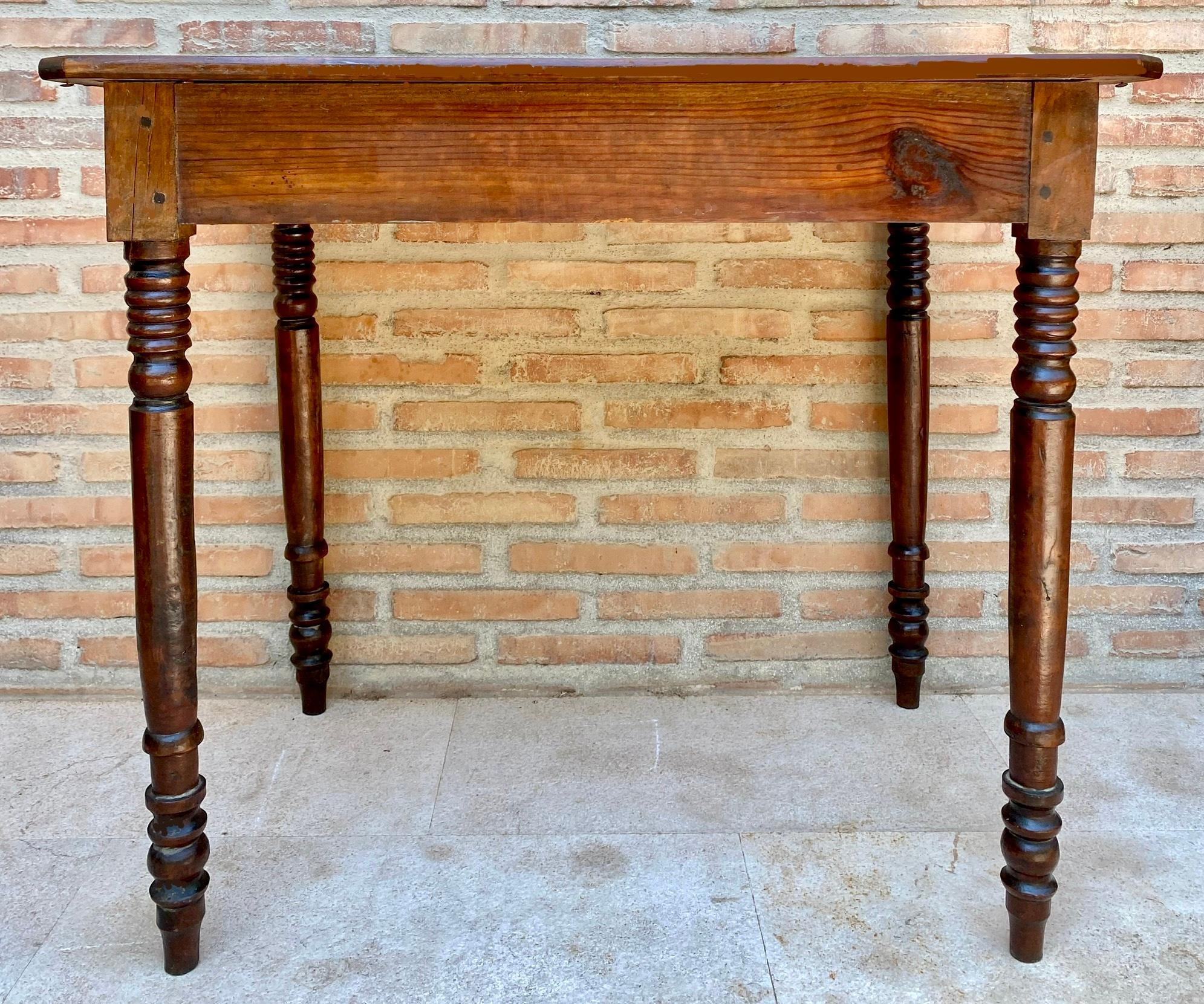 20th Century French Country Walnut Work Table with One Drawer, 1950s For Sale