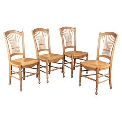 Vintage French Country Wheat Back Dining Chairs, Set of 4