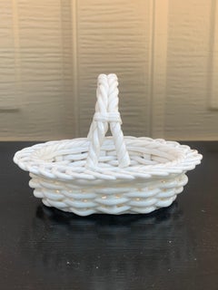 1980s French Country Reticulated Porcelain Woven Basket, Ceramic