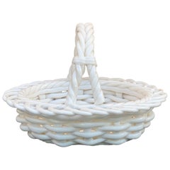 French Country White Ceramic Woven Basket