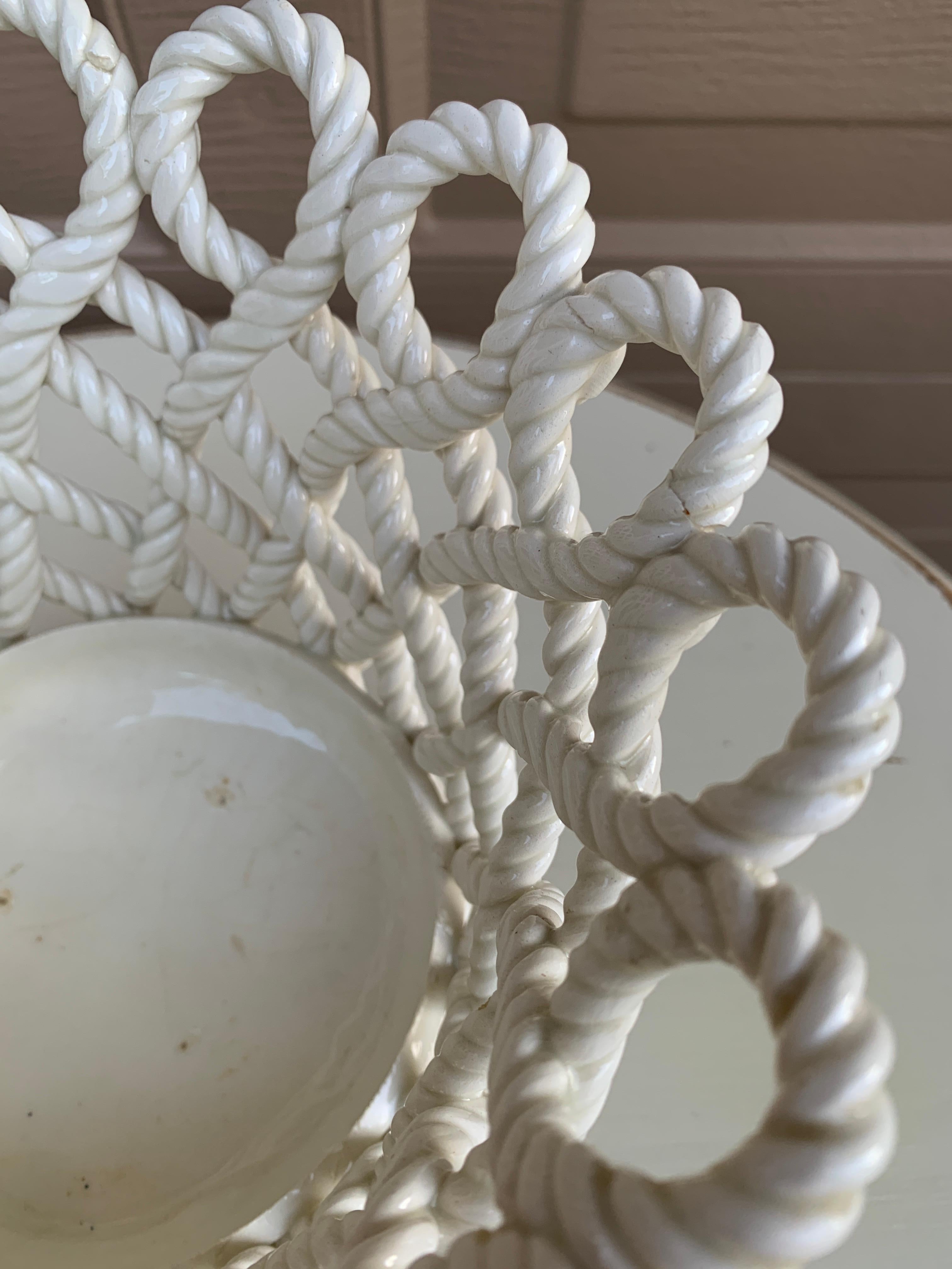 Panier à Cache Pot en Céramique Blanche Tressée en vente 4