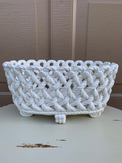 Panier à Cache Pot en Céramique Blanche Tressée